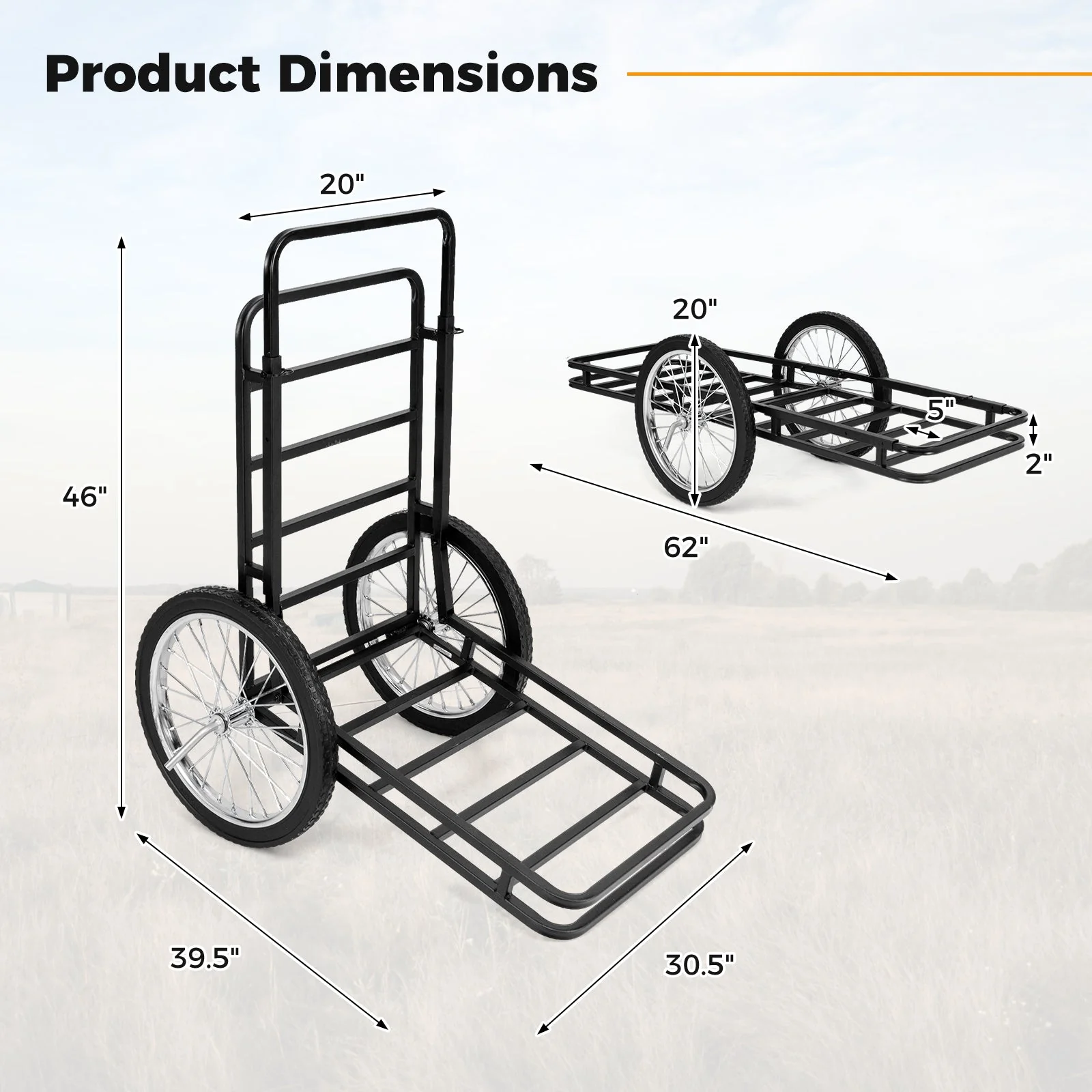 Double-Layer Deer Cart with 20 Inch Rubber Wheels - Image 2