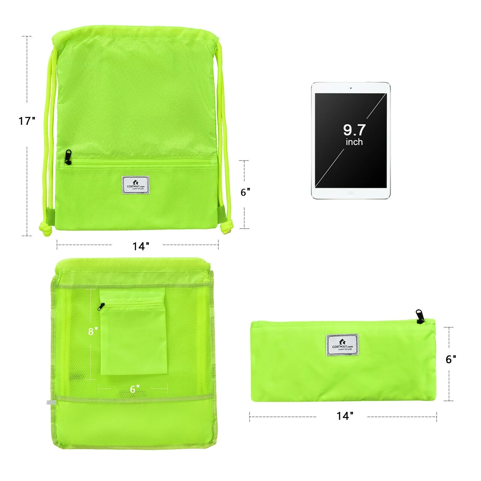 Drawstring Backpack String Bag Foldable Sports Sack with Zipper Pocket - Image 20