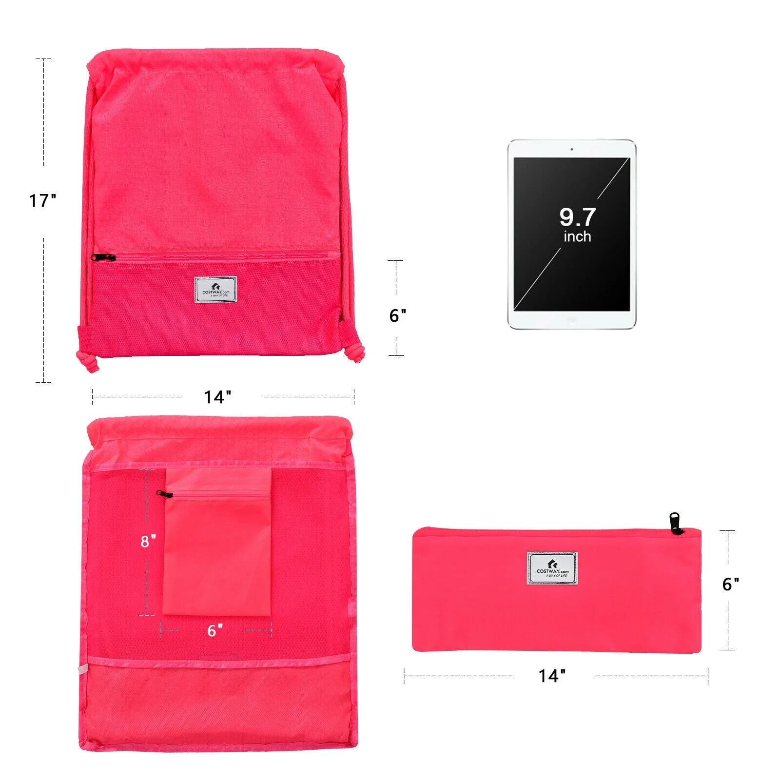 Drawstring Backpack String Bag Foldable Sports Sack with Zipper Pocket - Image 28