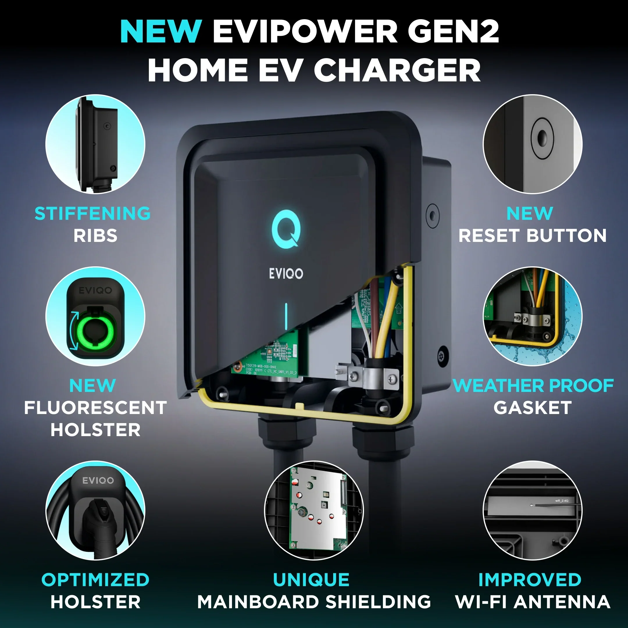 EVIQO Level 2 EV Charger, 48A (50A Max), 240V, Hardwired, J1772 for Non-Tesla EVs - Image 4