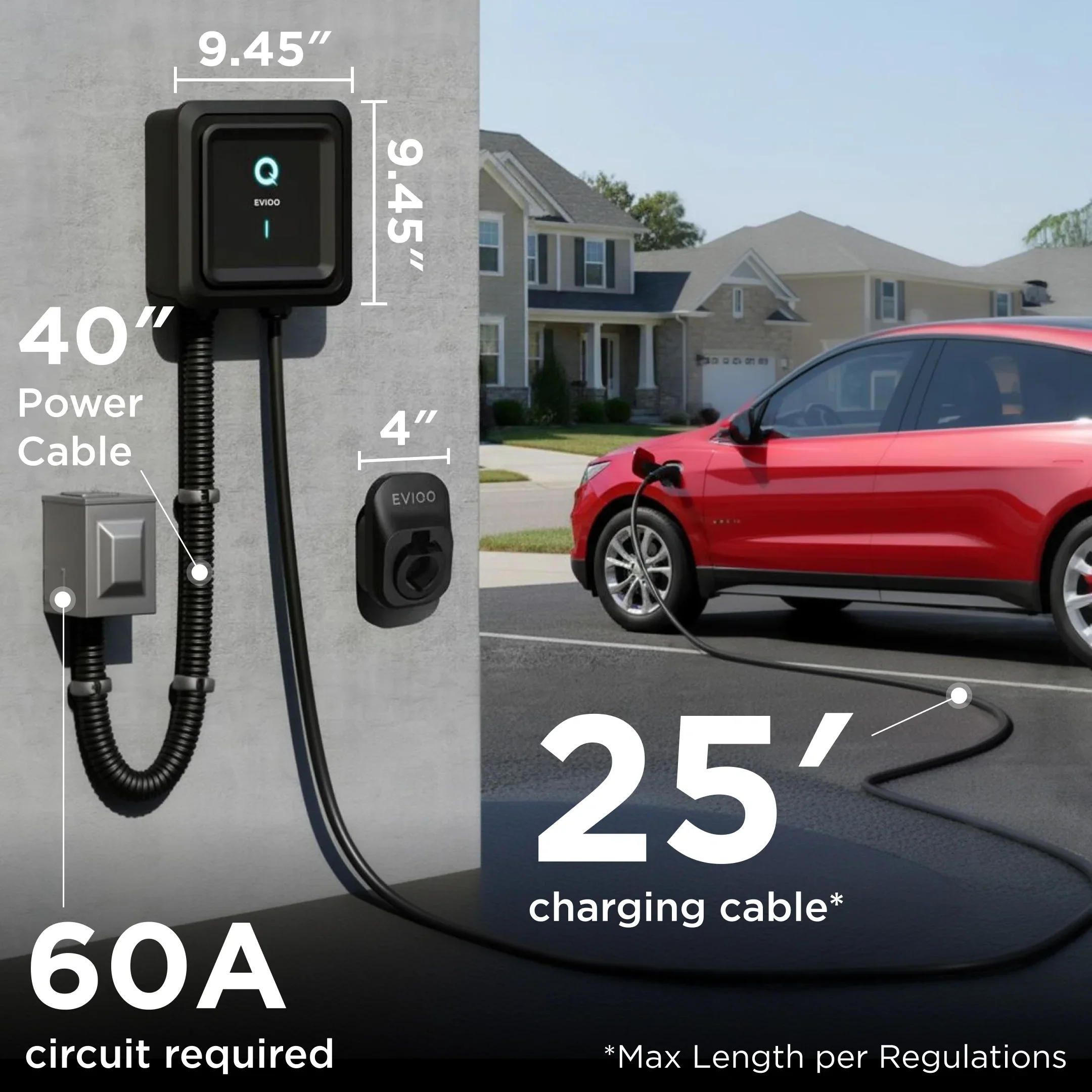 EVIQO Level 2 EV Charger, 48A (50A Max), 240V, Hardwired, J1772 for Non-Tesla EVs - Image 7