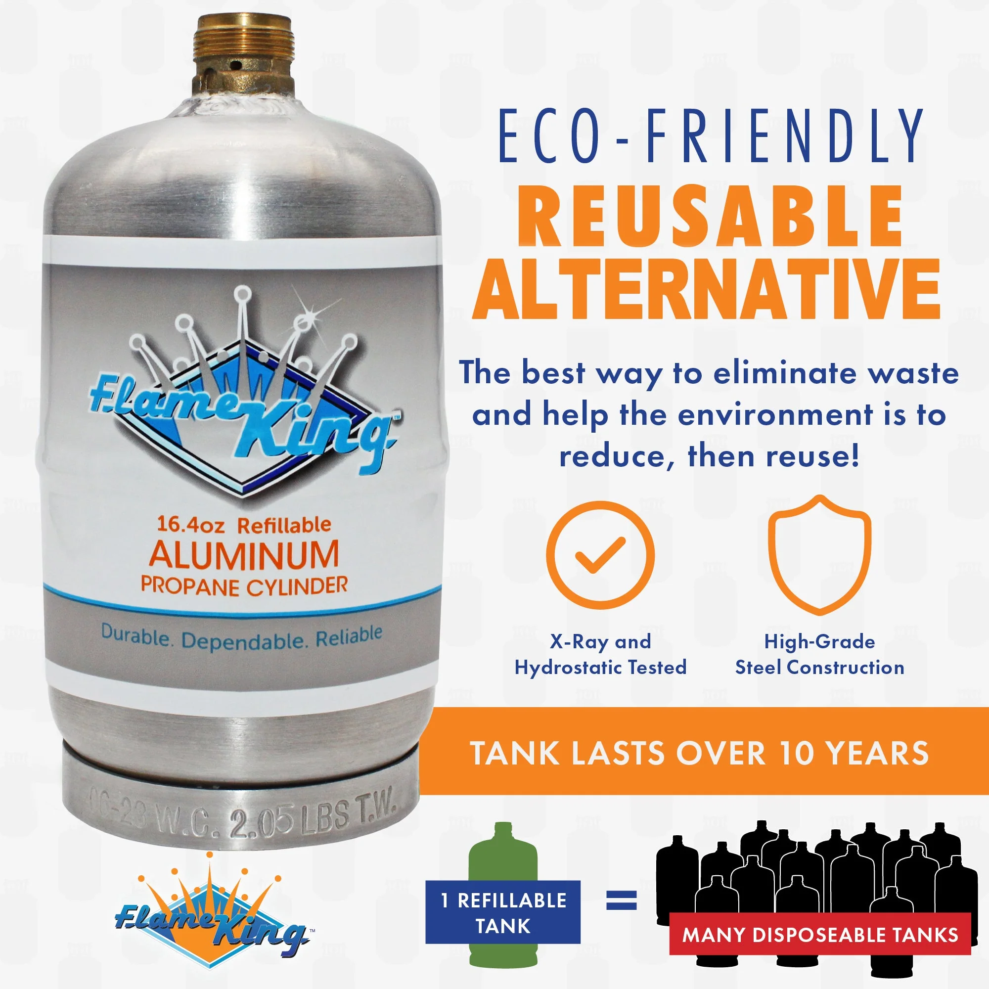 Flame King 2 pack Aluminum Eco Friendly Sustainable 1lb Empty Refillable Propane Tank LP Cylinder - Image 2
