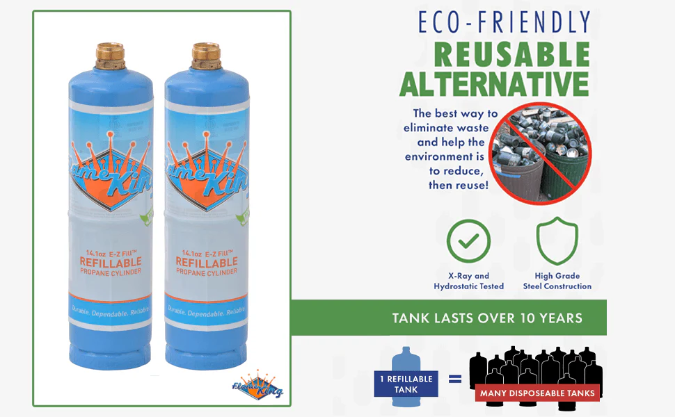 Flame King 2 Pack Eco Friendly Sustainable 1lb Refillable Propane Tank Welding LP Cylinder 14.1 - Image 3