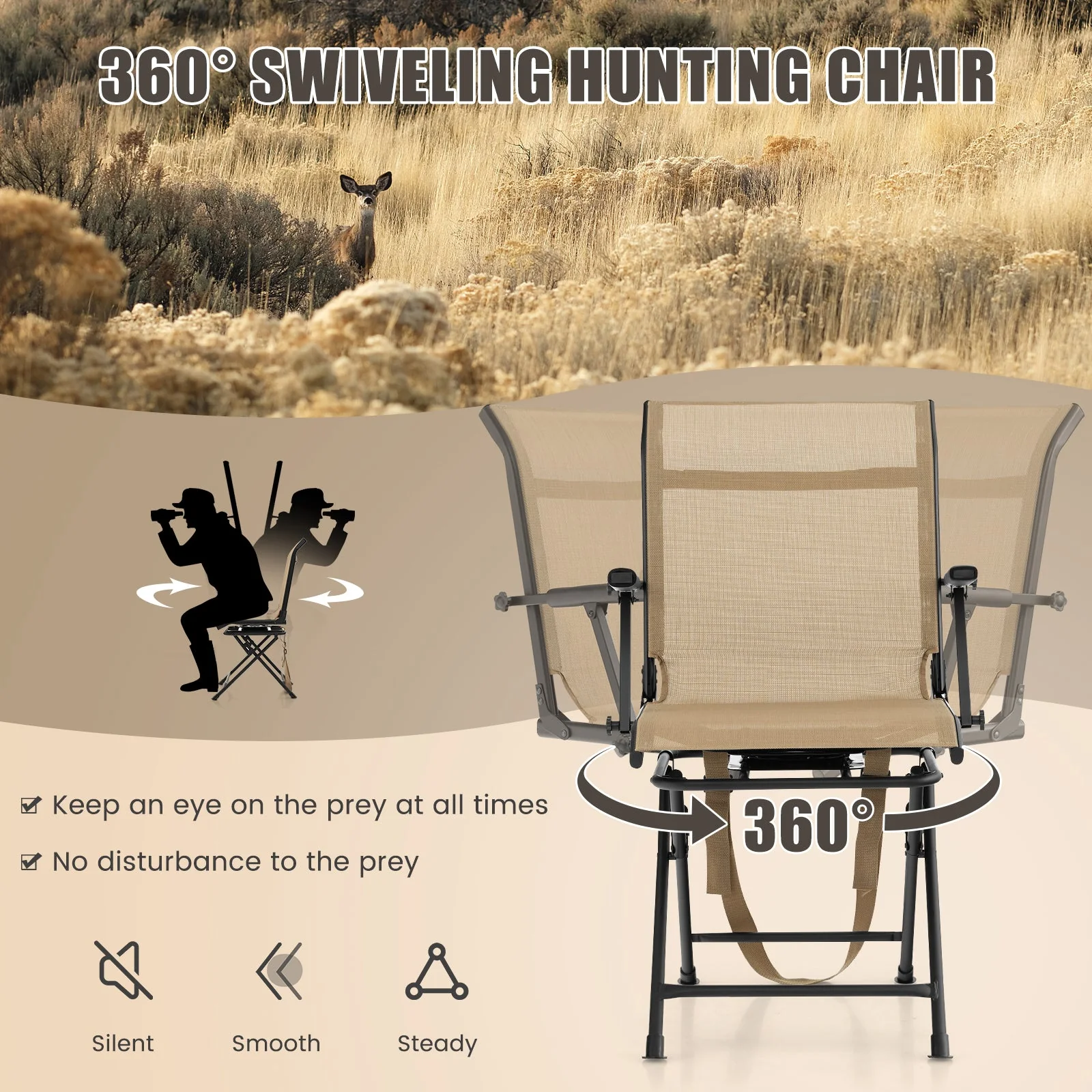 Foldable Swivel Patio Chair with Armrest and Mesh Back - Image 14
