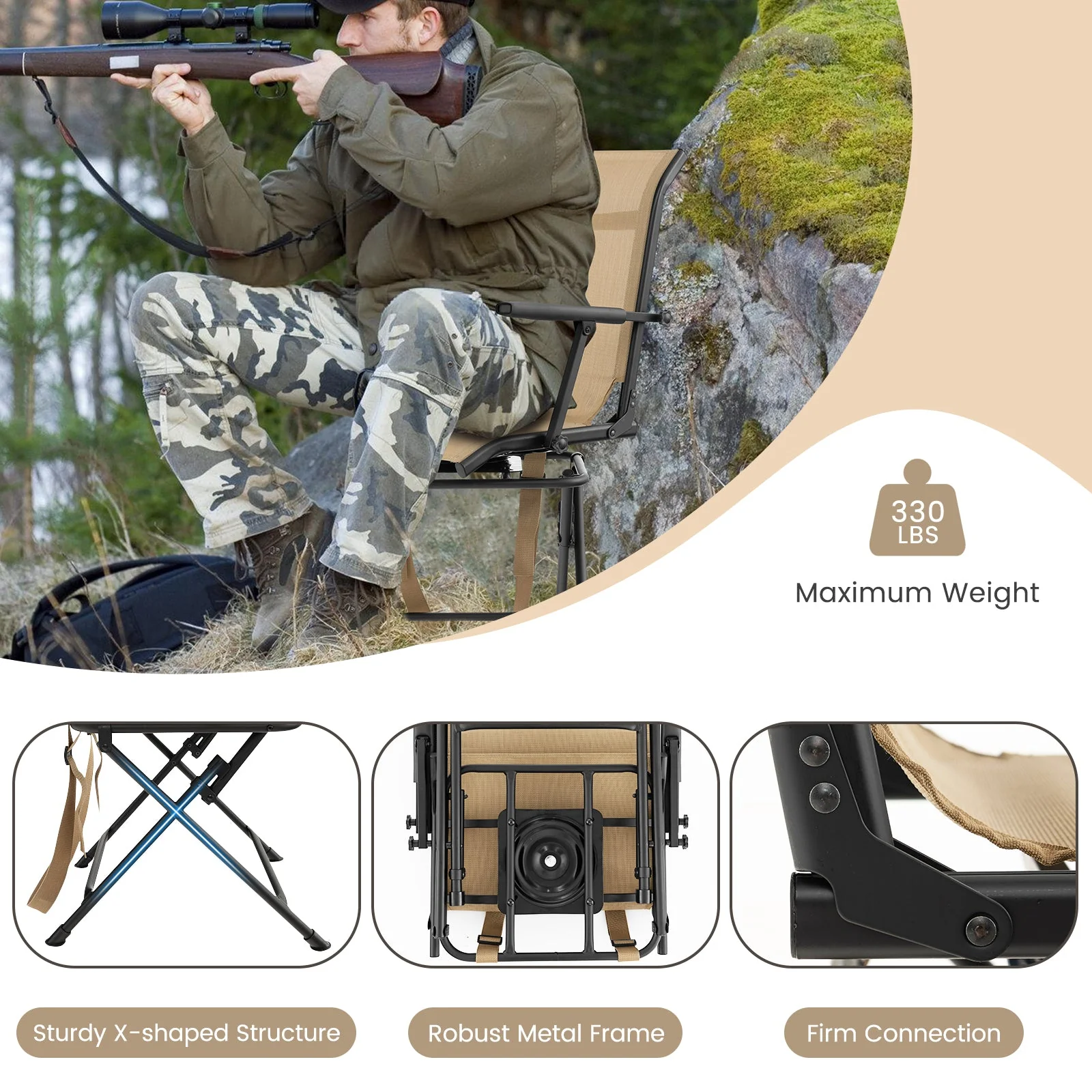 Foldable Swivel Patio Chair with Armrest and Mesh Back - Image 16