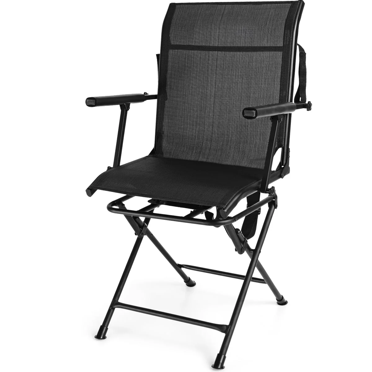 Foldable Swivel Patio Chair with Armrest and Mesh Back - Image 3