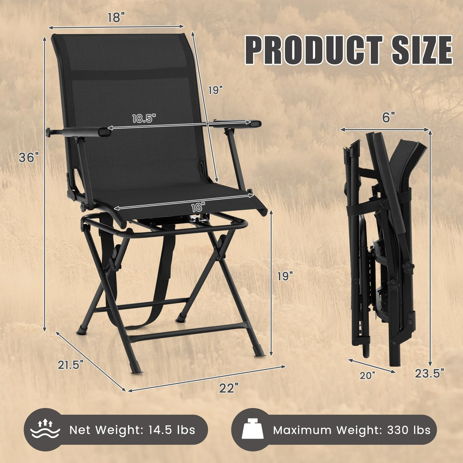 Foldable Swivel Patio Chair with Armrest and Mesh Back - Image 5