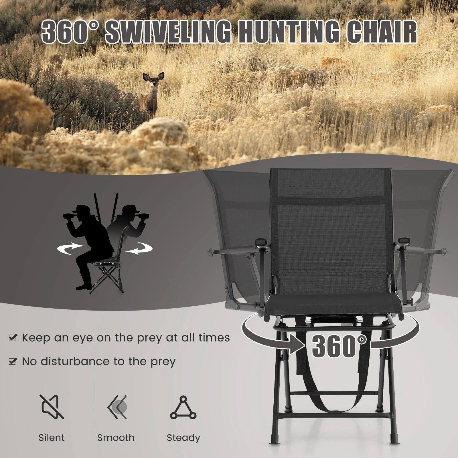 Foldable Swivel Patio Chair with Armrest and Mesh Back - Image 6