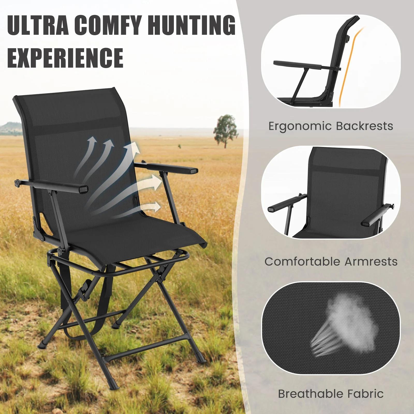 Foldable Swivel Patio Chair with Armrest and Mesh Back - Image 7