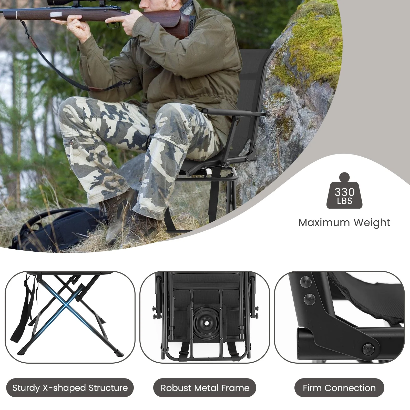Foldable Swivel Patio Chair with Armrest and Mesh Back - Image 8