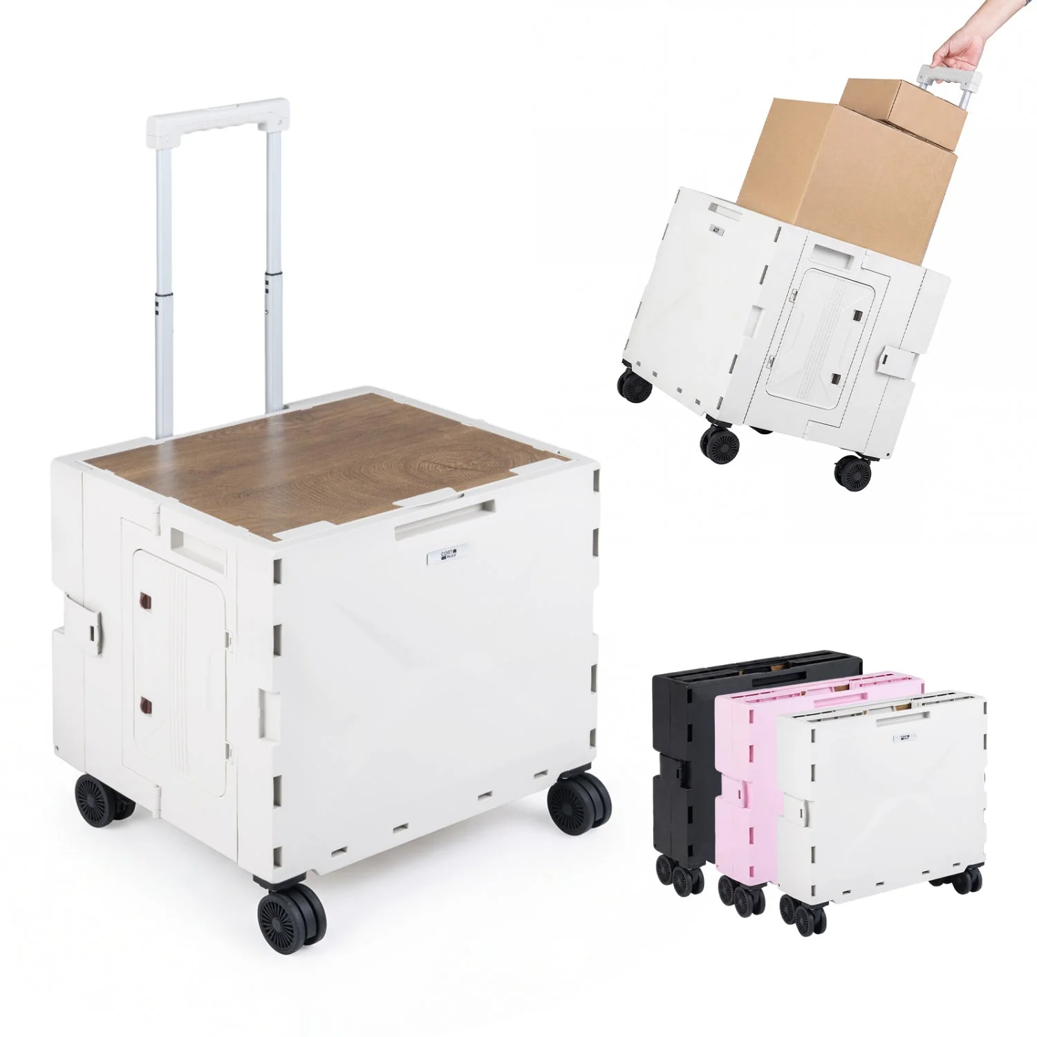 Foldable Utility Cart on 4 Rotate Wheels with Cup Holder - Image 18