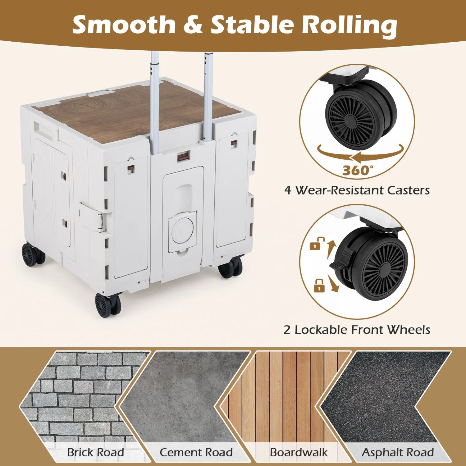 Foldable Utility Cart on 4 Rotate Wheels with Cup Holder - Image 22