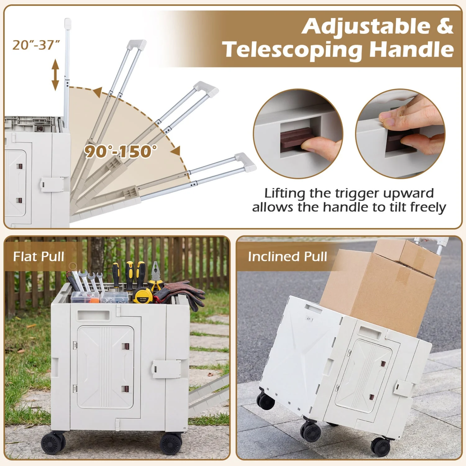 Foldable Utility Cart on 4 Rotate Wheels with Cup Holder - Image 23