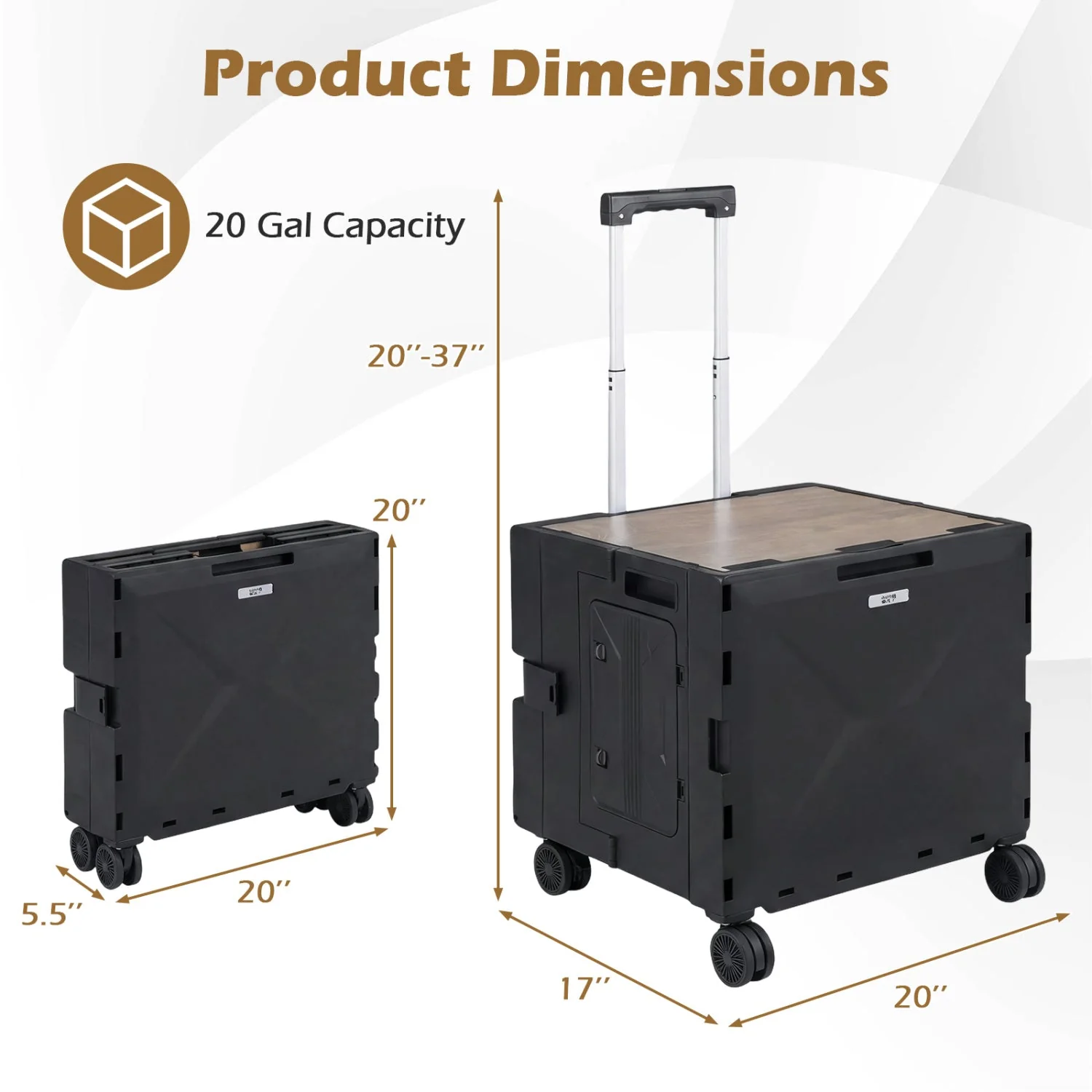 Foldable Utility Cart on 4 Rotate Wheels with Cup Holder - Image 4
