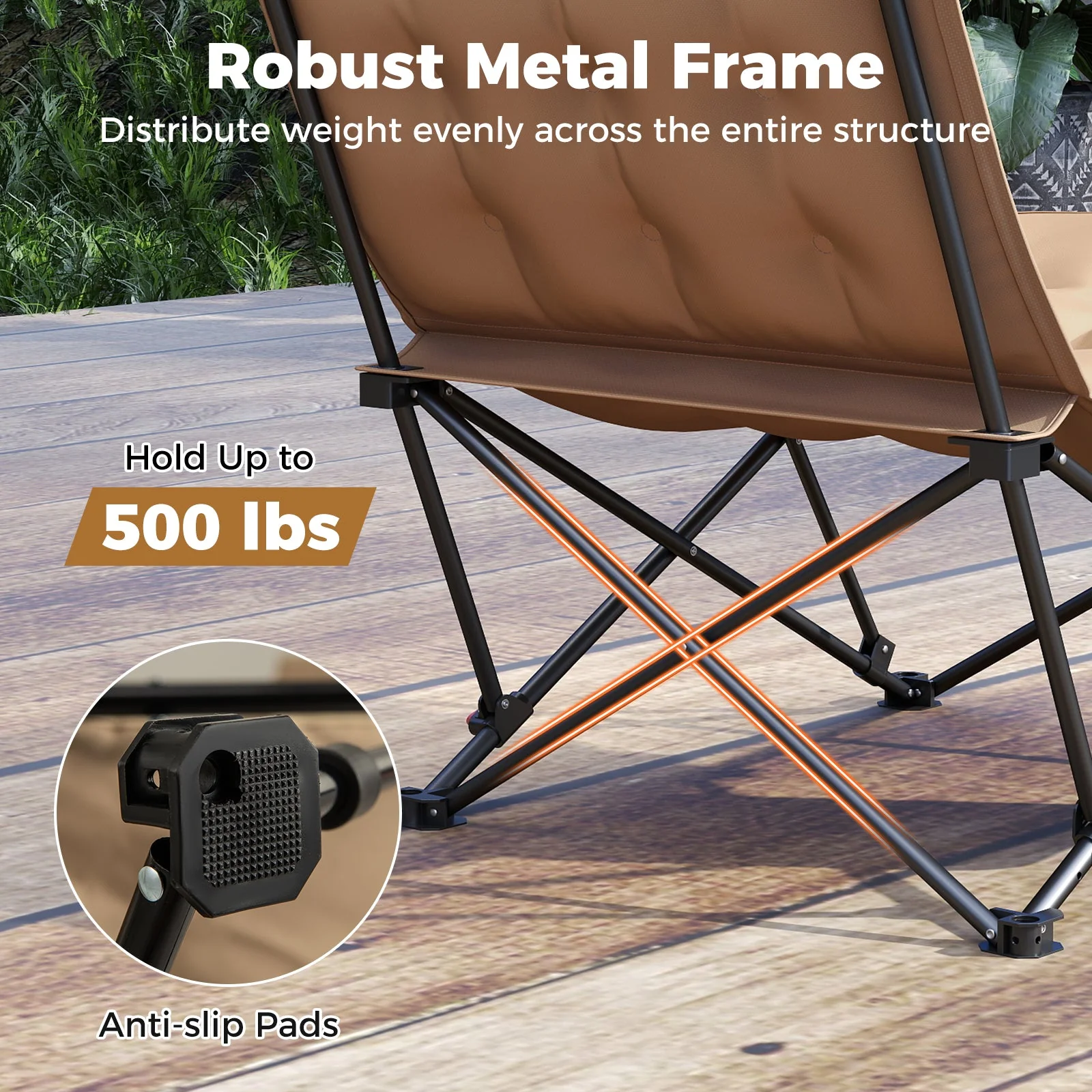 Folding Camping Chair for Adults with Adjustable Backrest and Carrying Bag-Khaki - Image 6