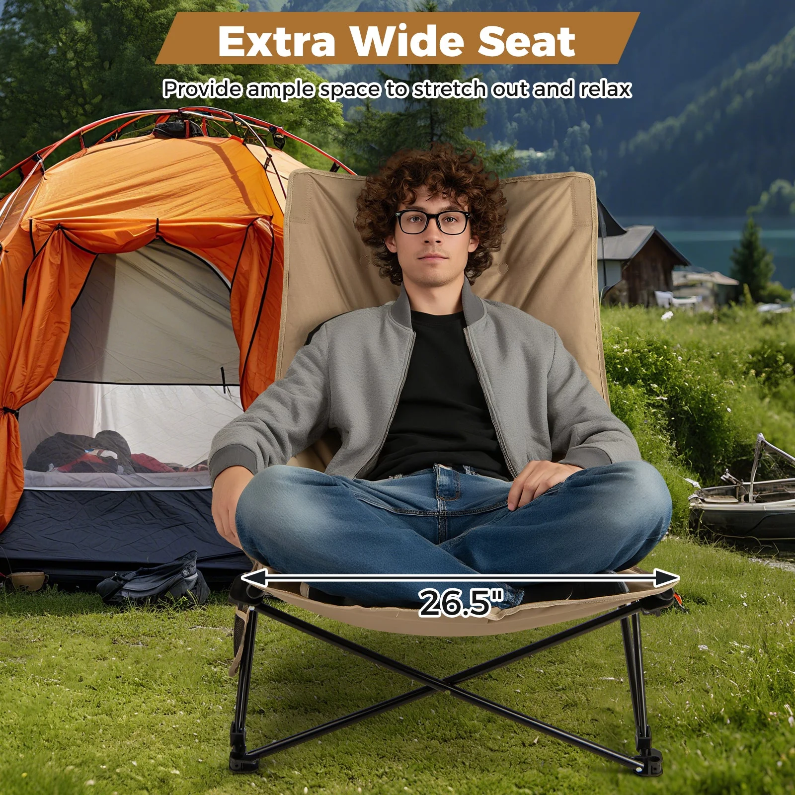 Folding Camping Chair for Adults with Adjustable Backrest and Carrying Bag-Khaki - Image 8