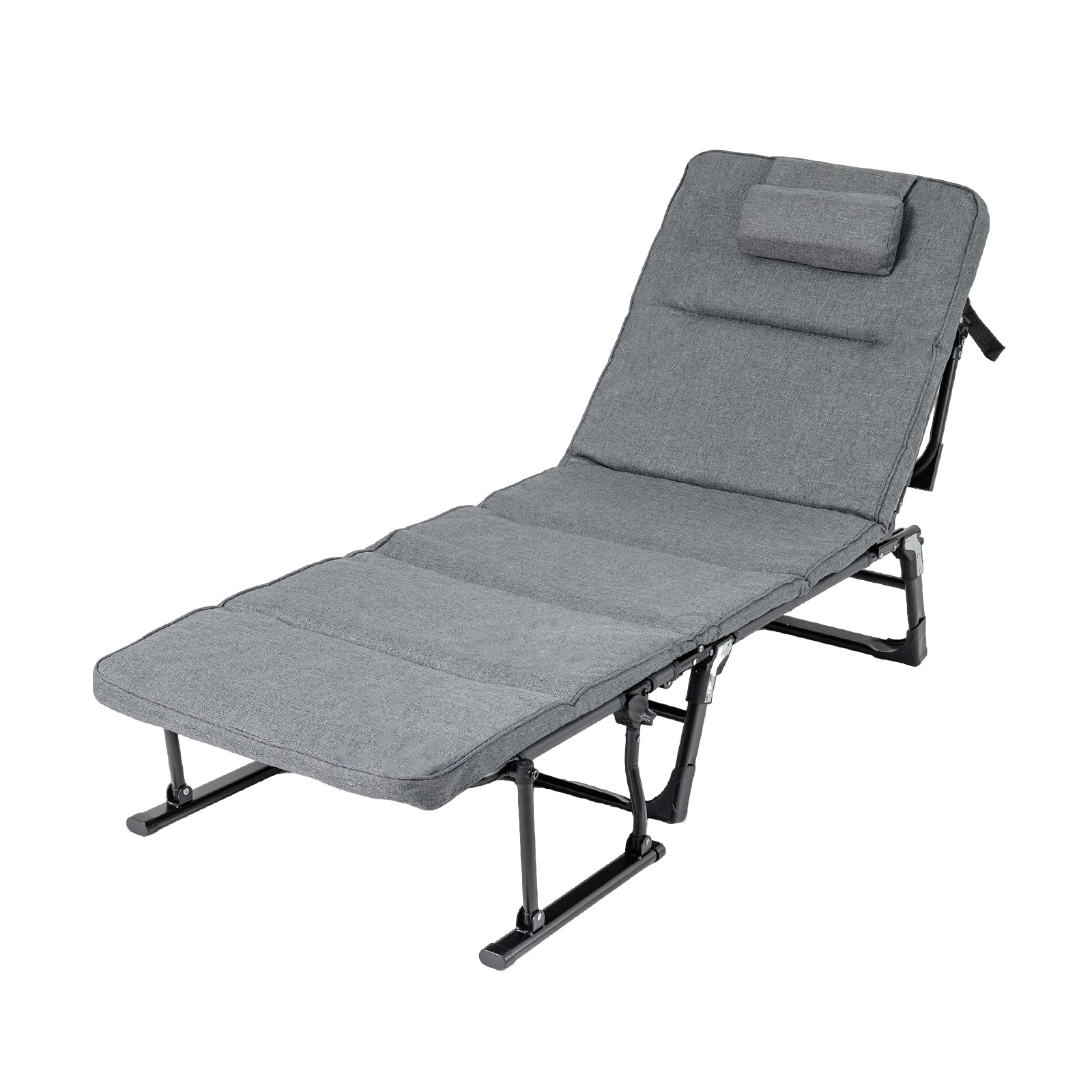 Folding Camping Cot with Mattress 3 in 1 Convertible Single Sofa Chaise Lounge Chair Sleeper-Gray - Image 4