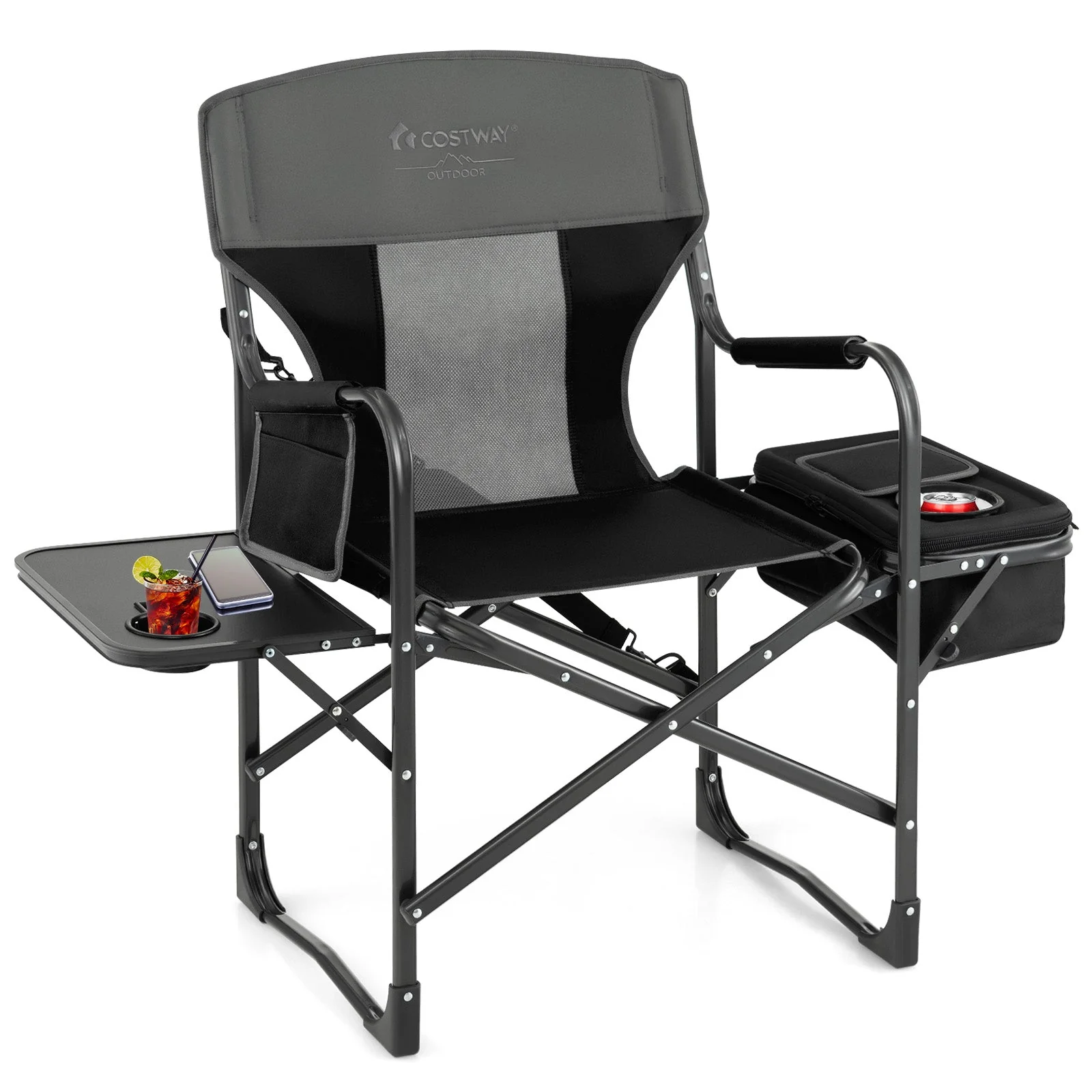 Folding Camping Directors Chair with Cooler Bag and Side Table - Image 12
