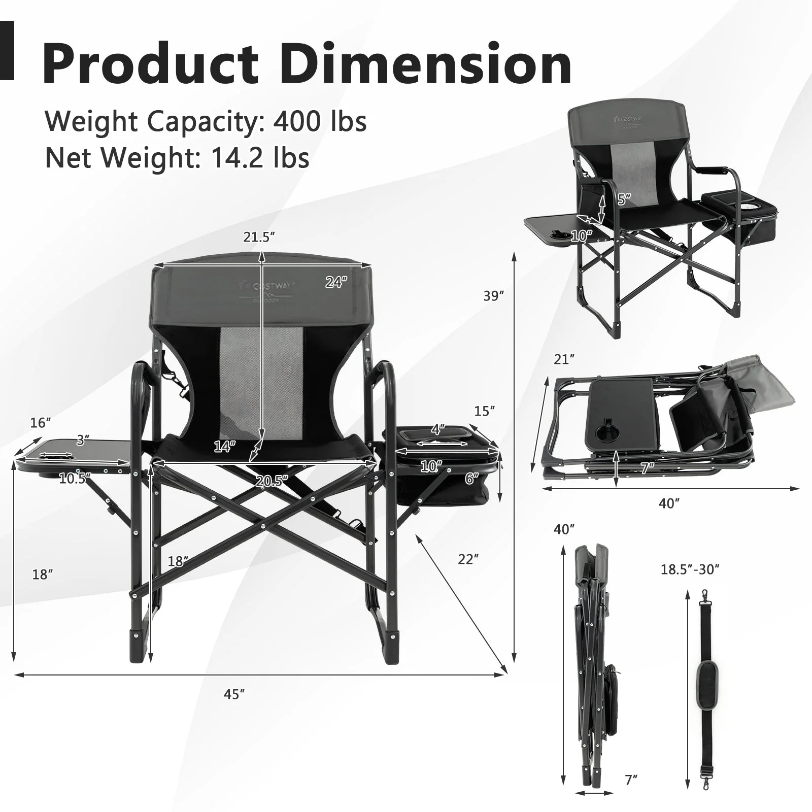 Folding Camping Directors Chair with Cooler Bag and Side Table - Image 13
