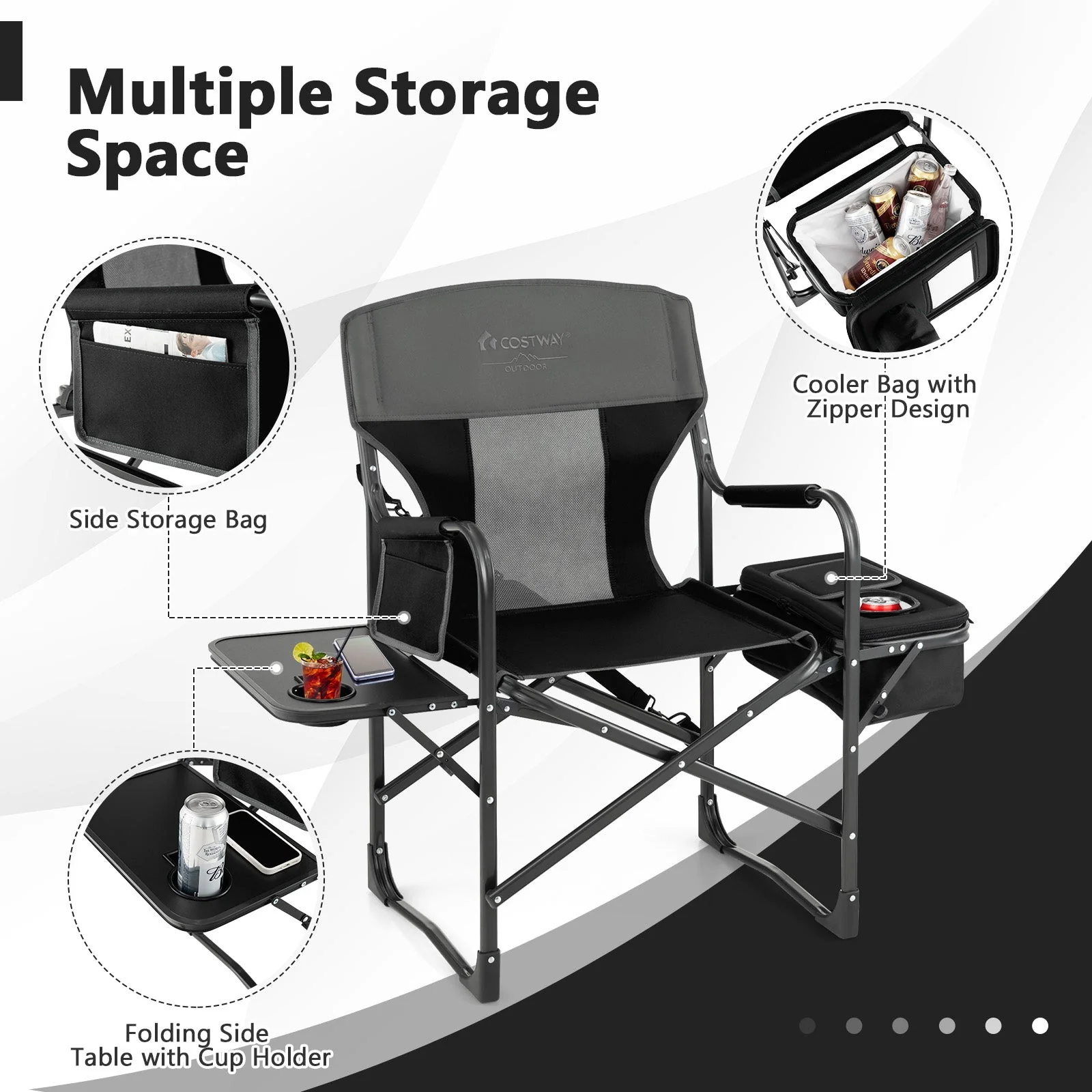 Folding Camping Directors Chair with Cooler Bag and Side Table - Image 15