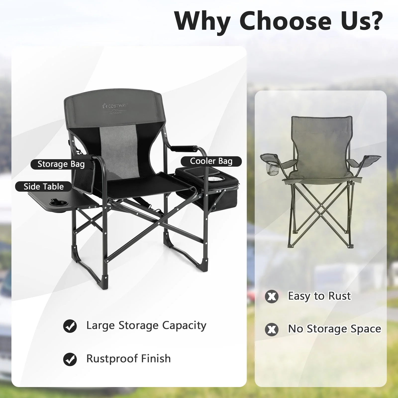 Folding Camping Directors Chair with Cooler Bag and Side Table - Image 16