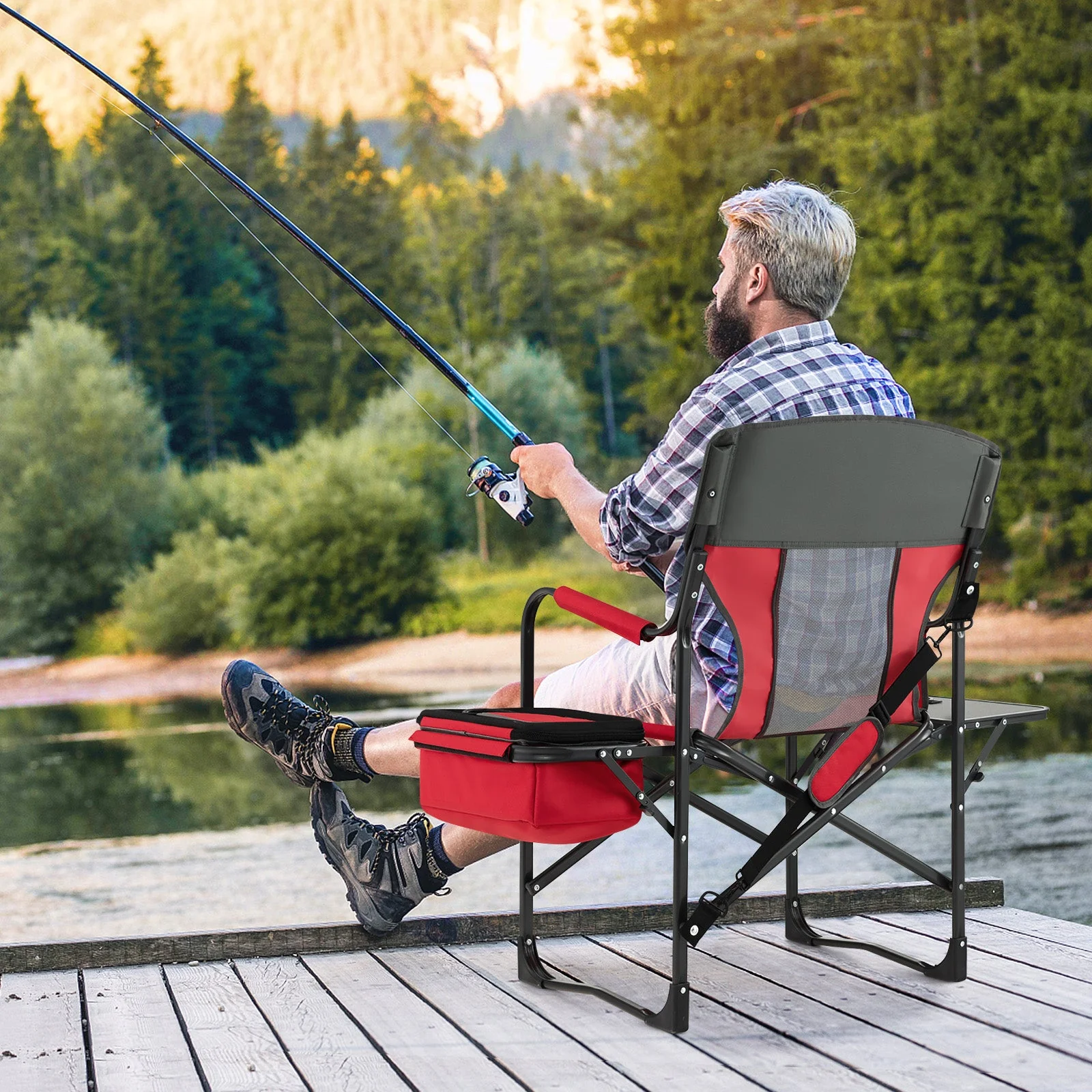 Folding Camping Directors Chair with Cooler Bag and Side Table - Image 18