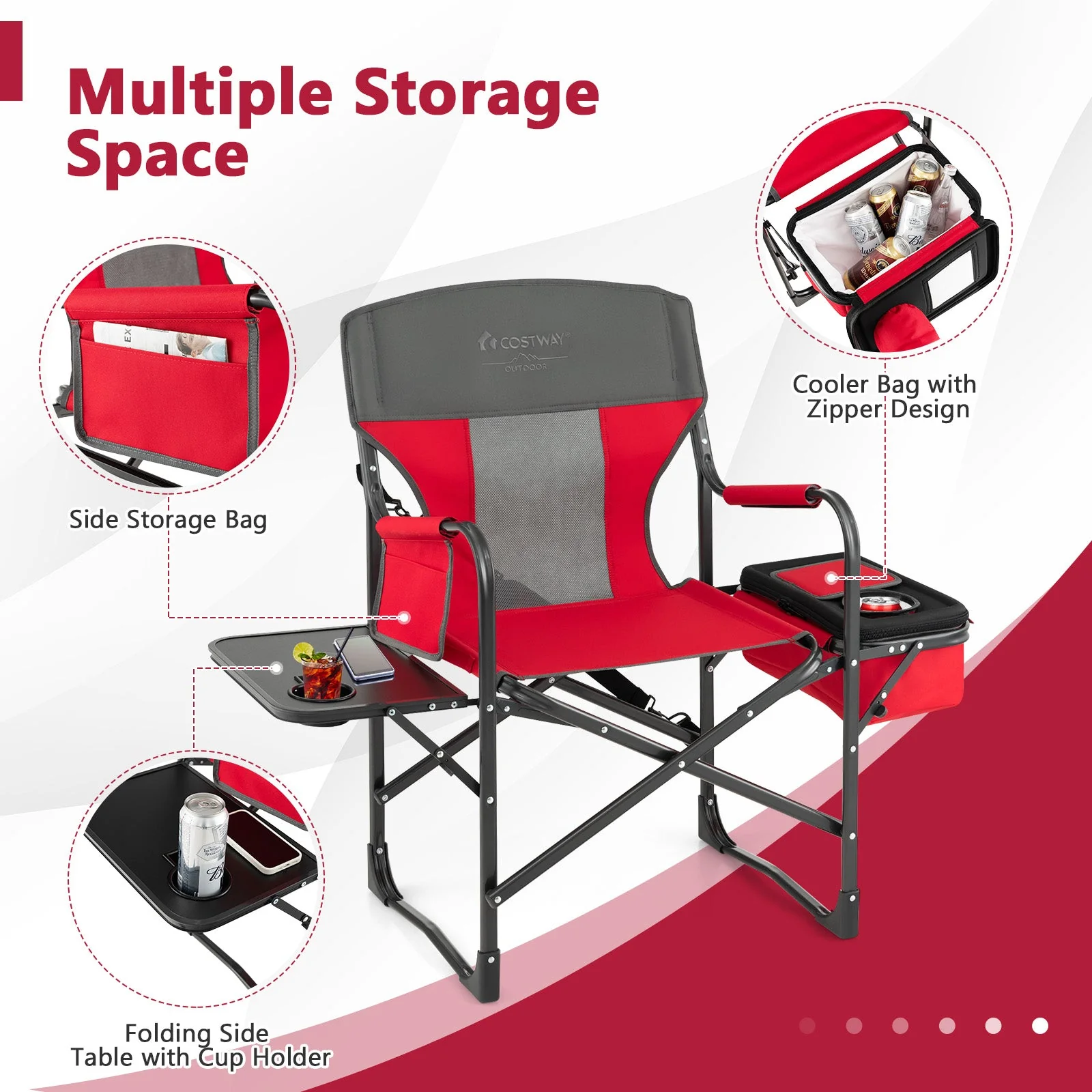 Folding Camping Directors Chair with Cooler Bag and Side Table - Image 23