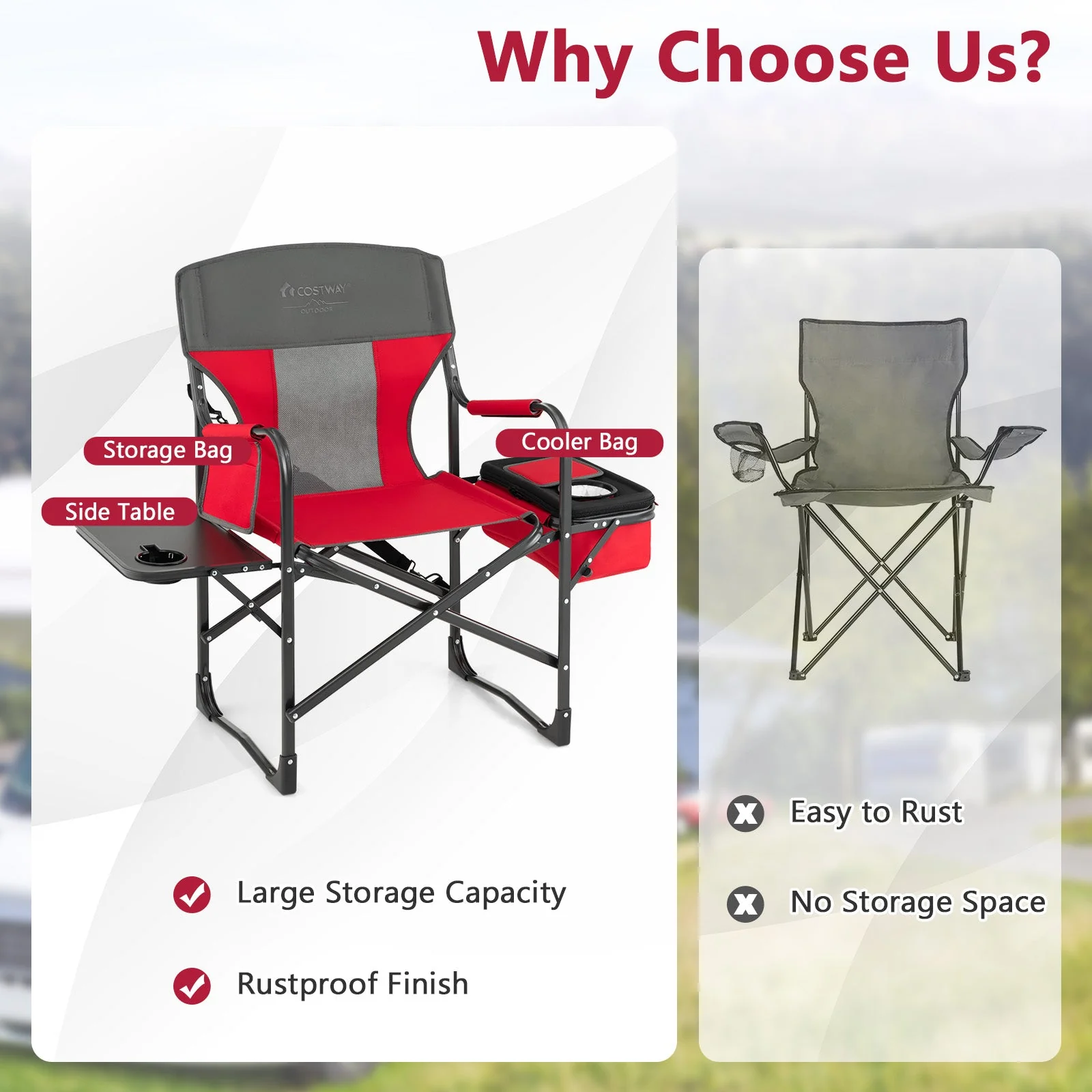 Folding Camping Directors Chair with Cooler Bag and Side Table - Image 24