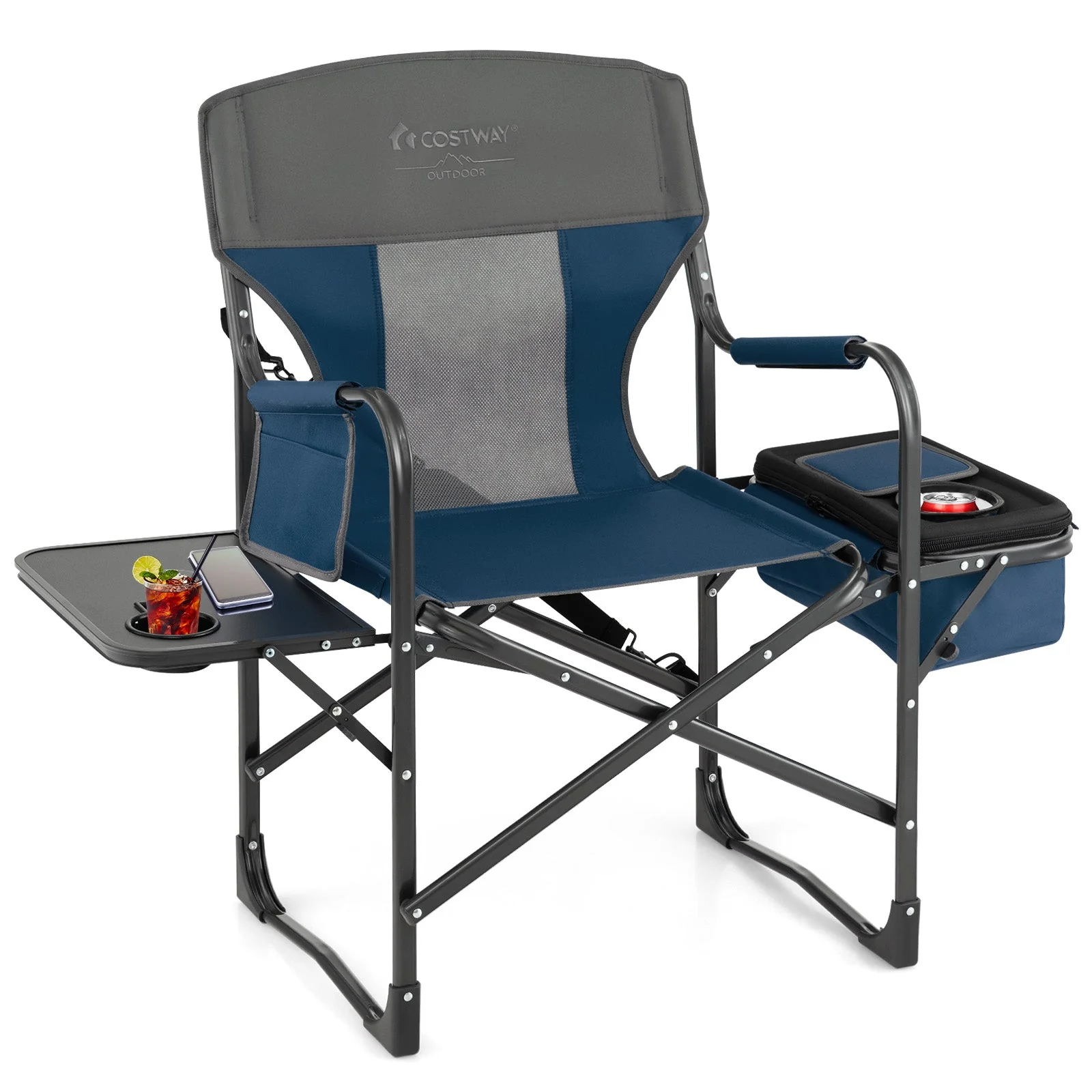 Folding Camping Directors Chair with Cooler Bag and Side Table - Image 4
