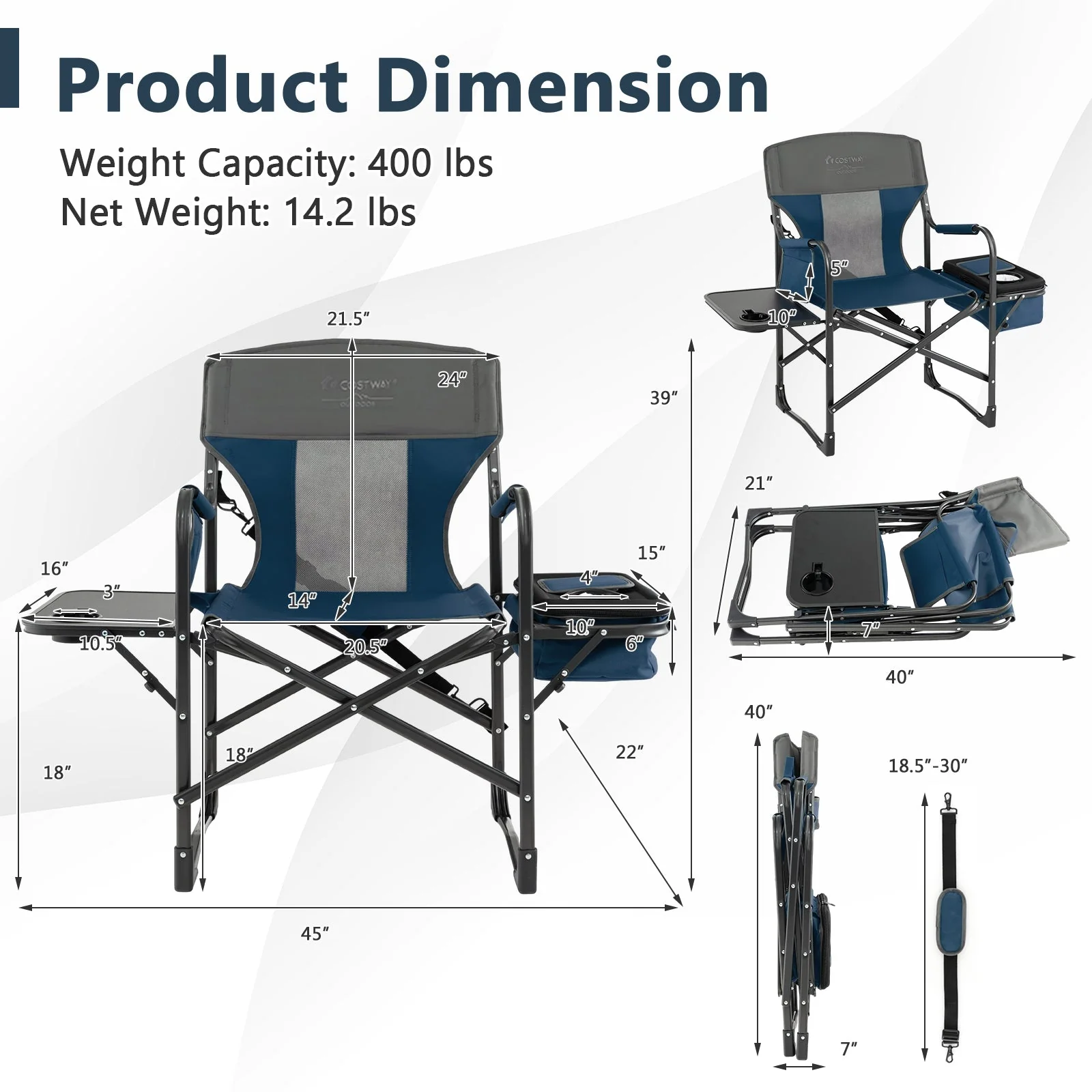 Folding Camping Directors Chair with Cooler Bag and Side Table - Image 5