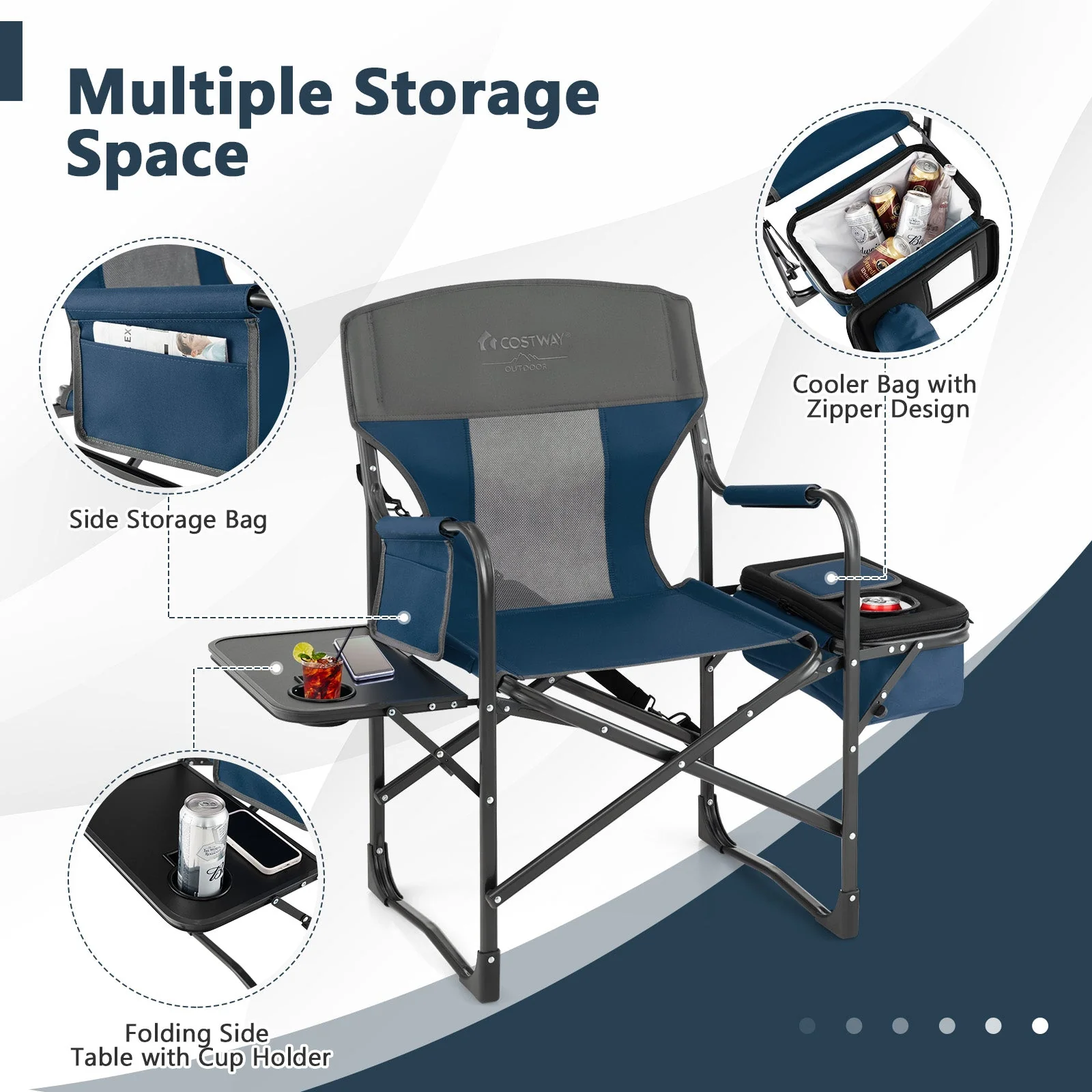Folding Camping Directors Chair with Cooler Bag and Side Table - Image 7