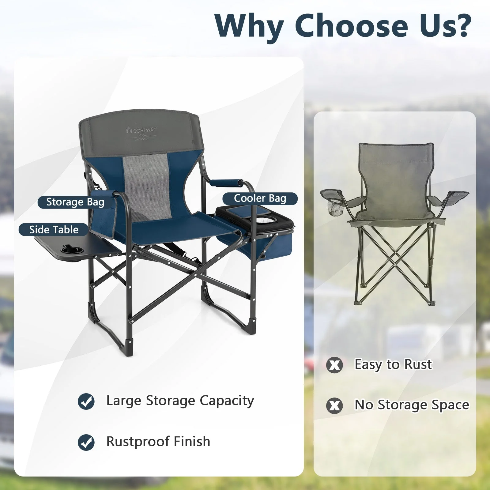 Folding Camping Directors Chair with Cooler Bag and Side Table - Image 8