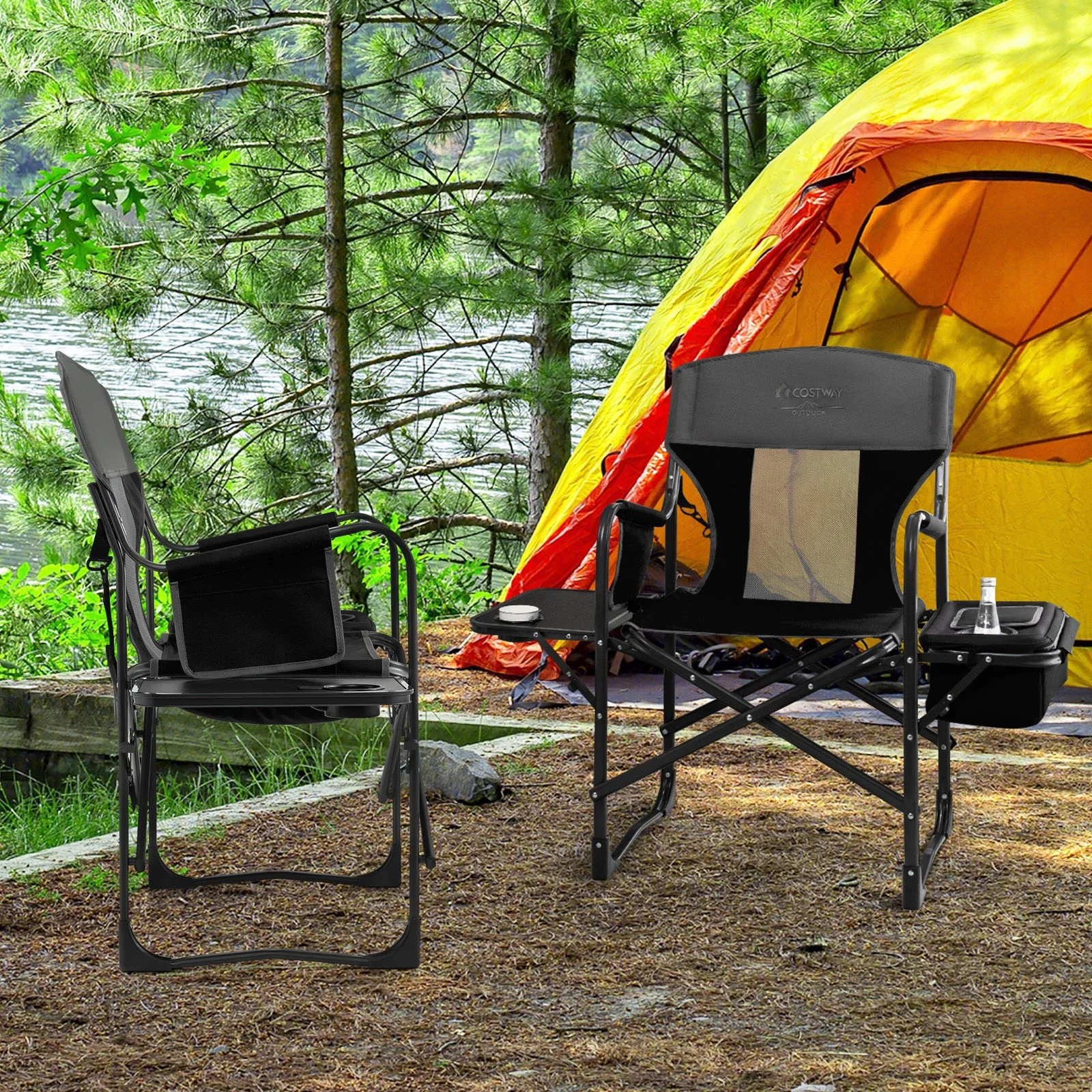 Folding Camping Directors Chair with Cooler Bag and Side Table - Image 9