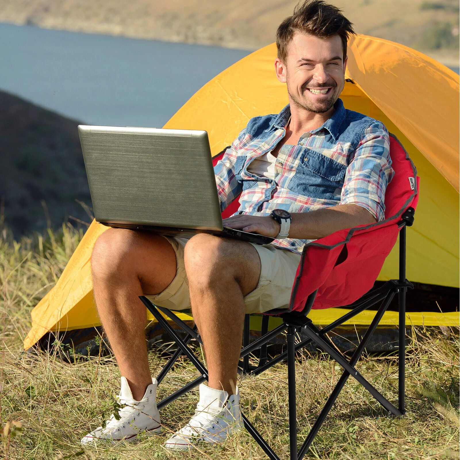 Folding Camping Moon Padded Chair with Carrying Bag - Image 13