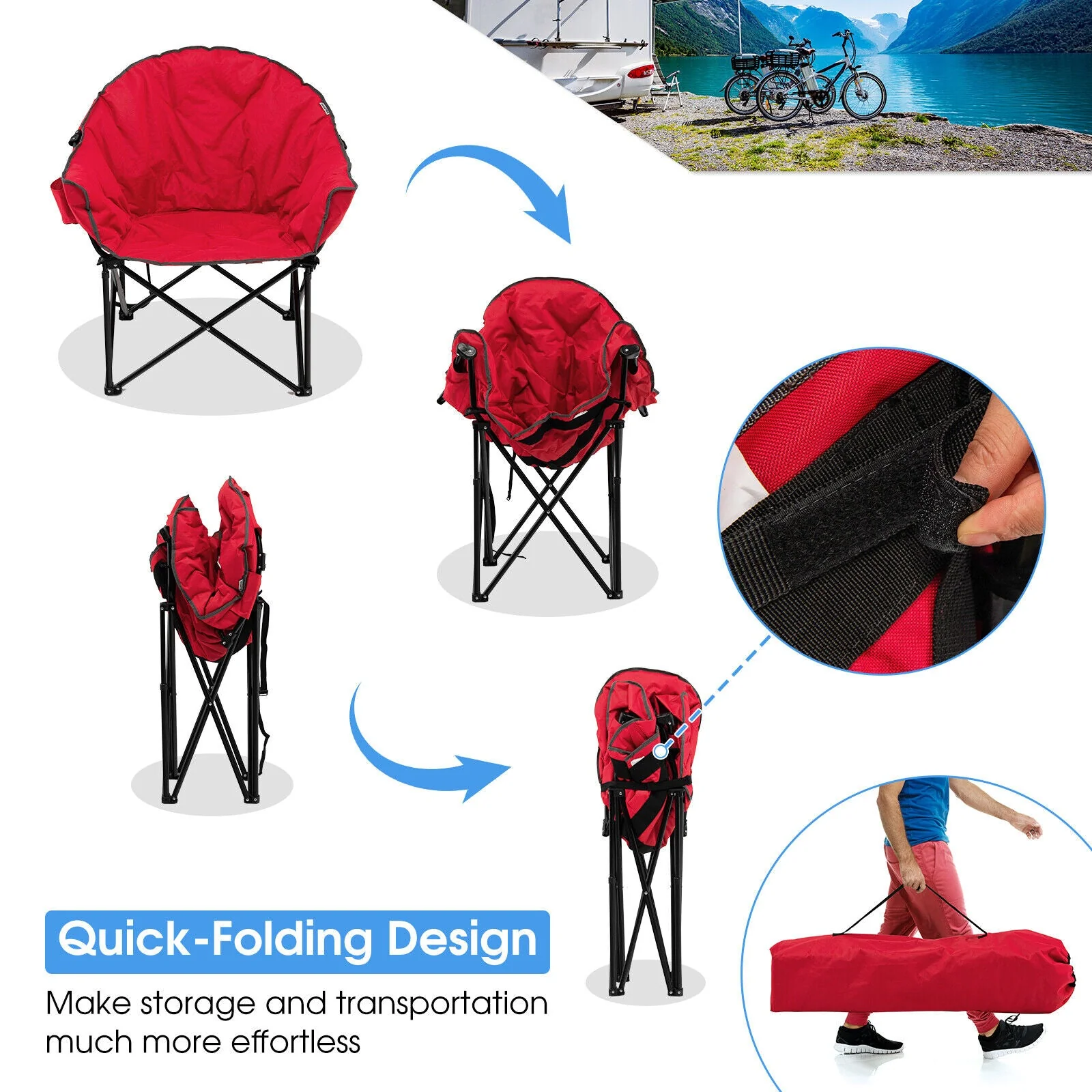 Folding Camping Moon Padded Chair with Carrying Bag - Image 18