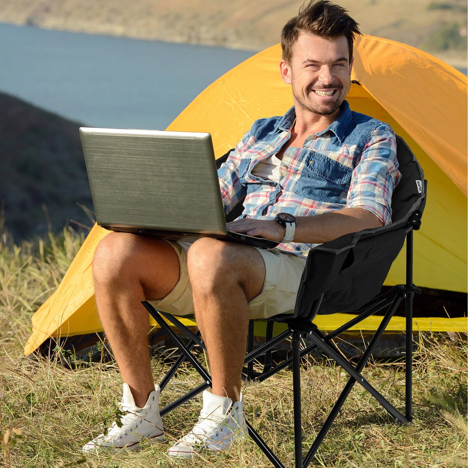 Folding Camping Moon Padded Chair with Carrying Bag - Image 2