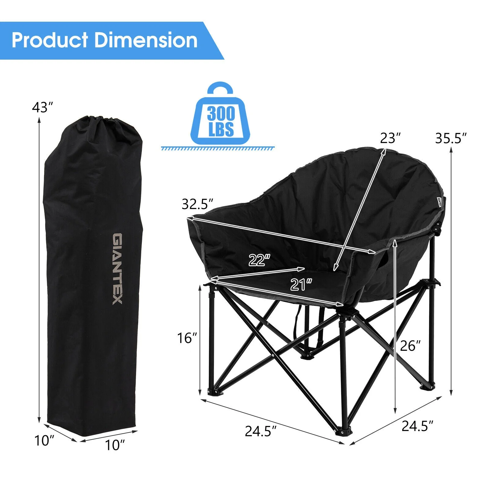 Folding Camping Moon Padded Chair with Carrying Bag - Image 4