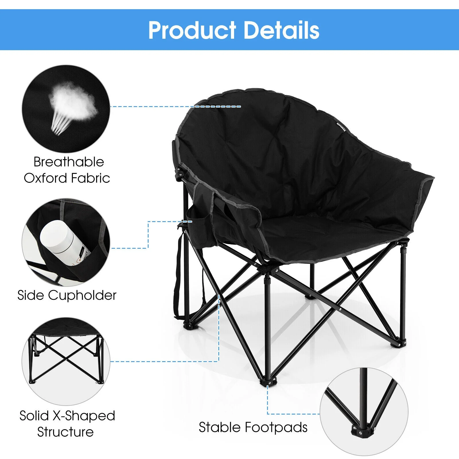 Folding Camping Moon Padded Chair with Carrying Bag - Image 7