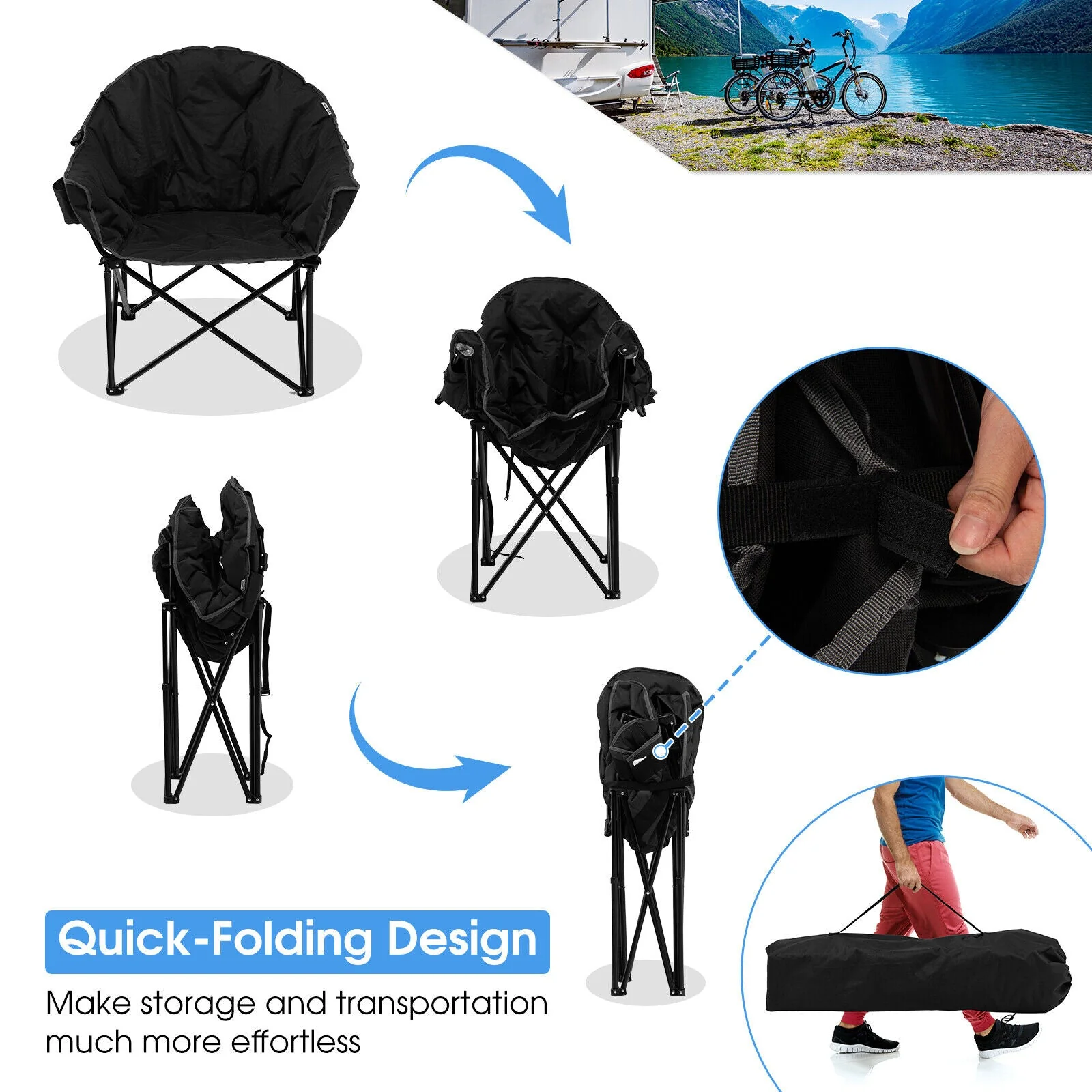 Folding Camping Moon Padded Chair with Carrying Bag - Image 9