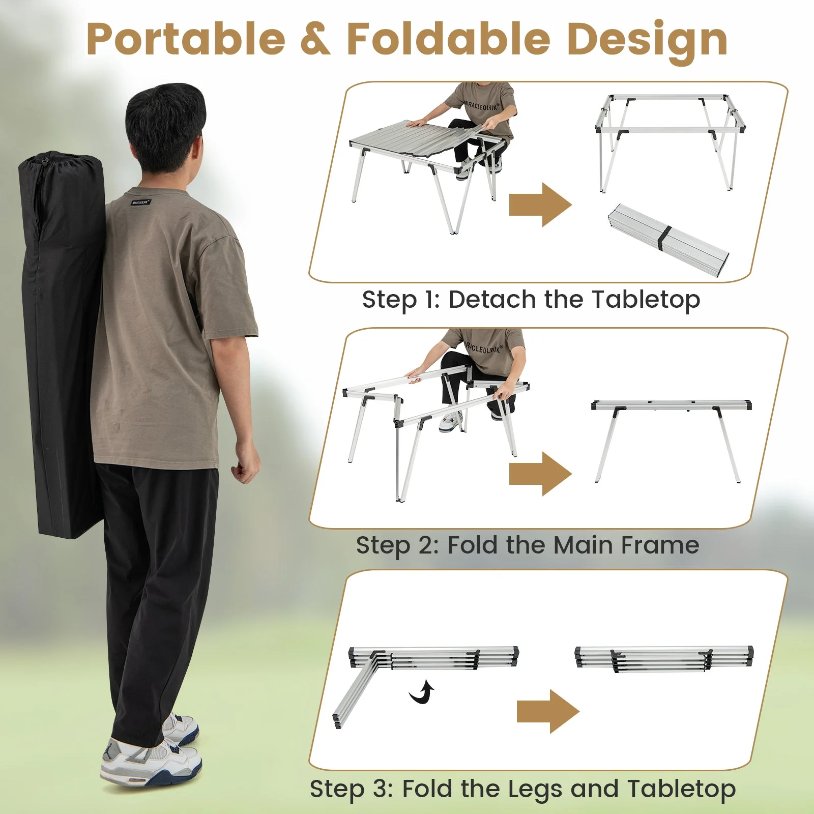 Folding Camping Table Picnic Table with Storage Bag and Waterproof Desktop - Image 16