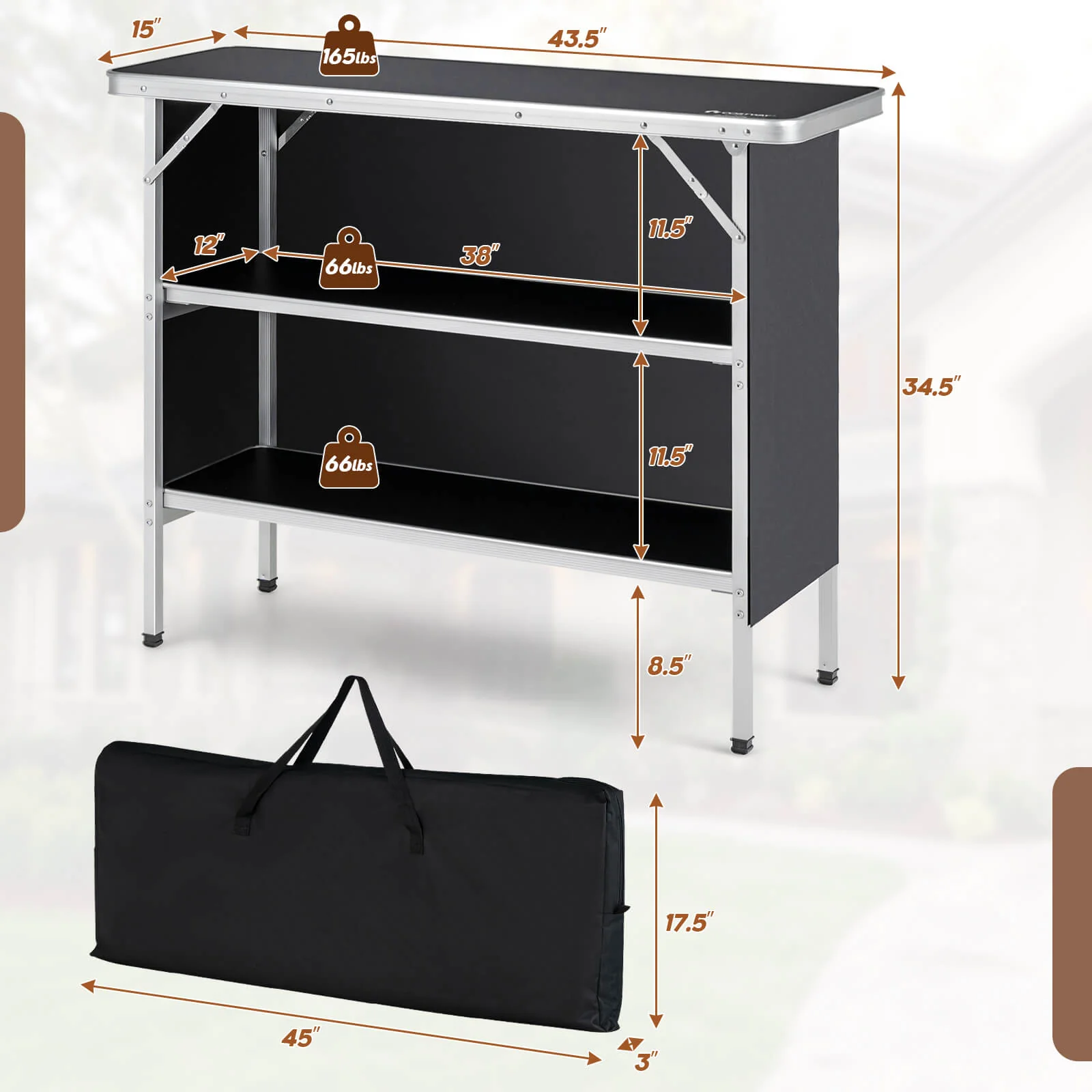 Folding Camping Table with 2-Tier Open Shelves for Outdoor BBQ - Image 13