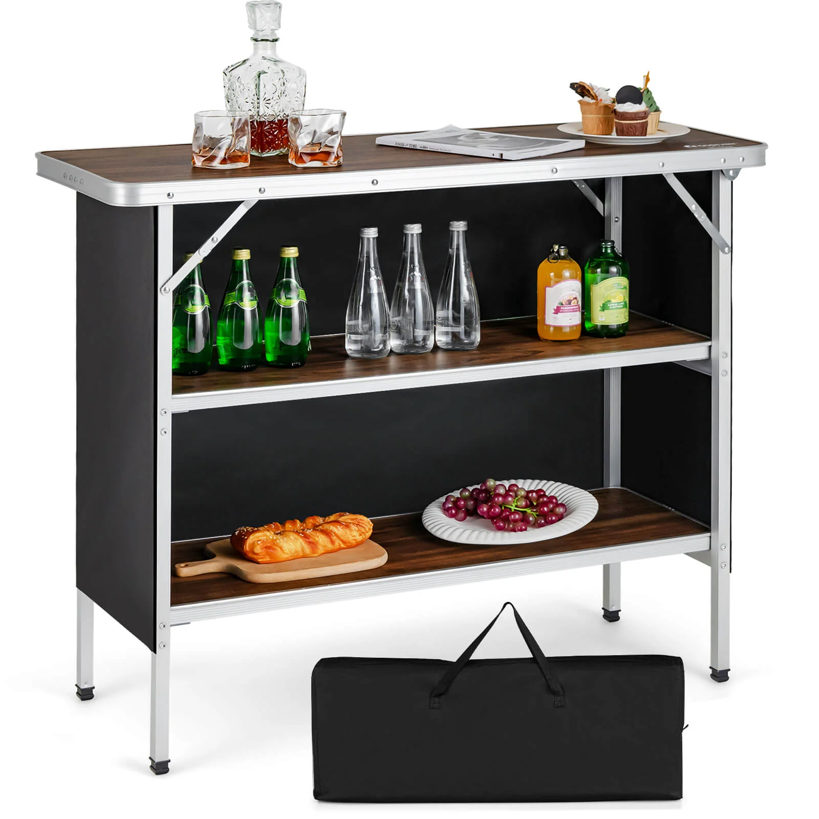 Folding Camping Table with 2-Tier Open Shelves for Outdoor BBQ - Image 4
