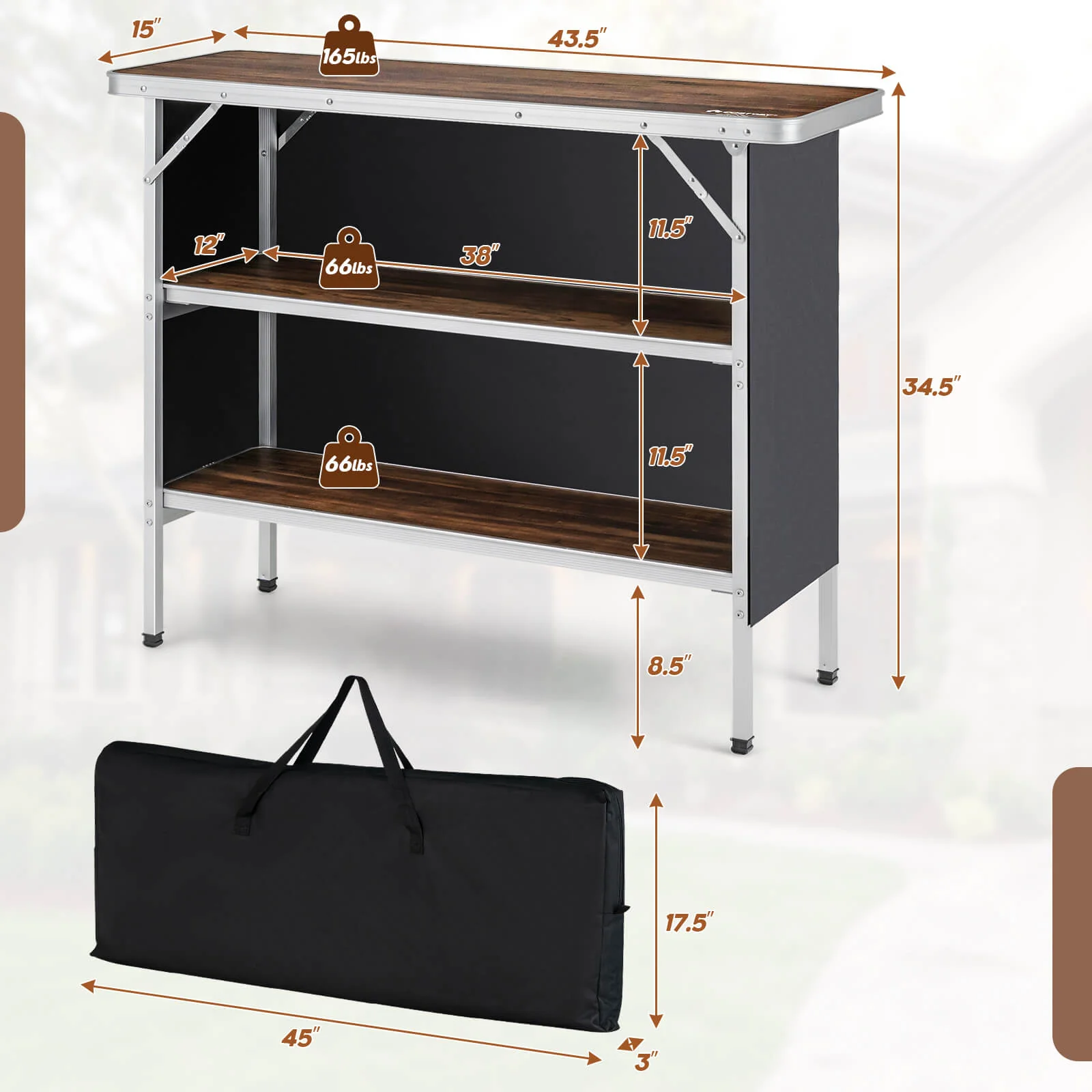 Folding Camping Table with 2-Tier Open Shelves for Outdoor BBQ - Image 5