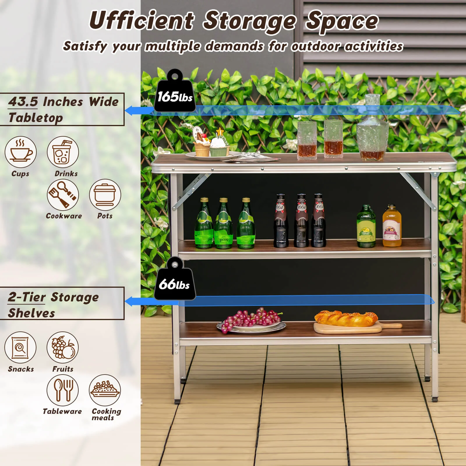 Folding Camping Table with 2-Tier Open Shelves for Outdoor BBQ - Image 6
