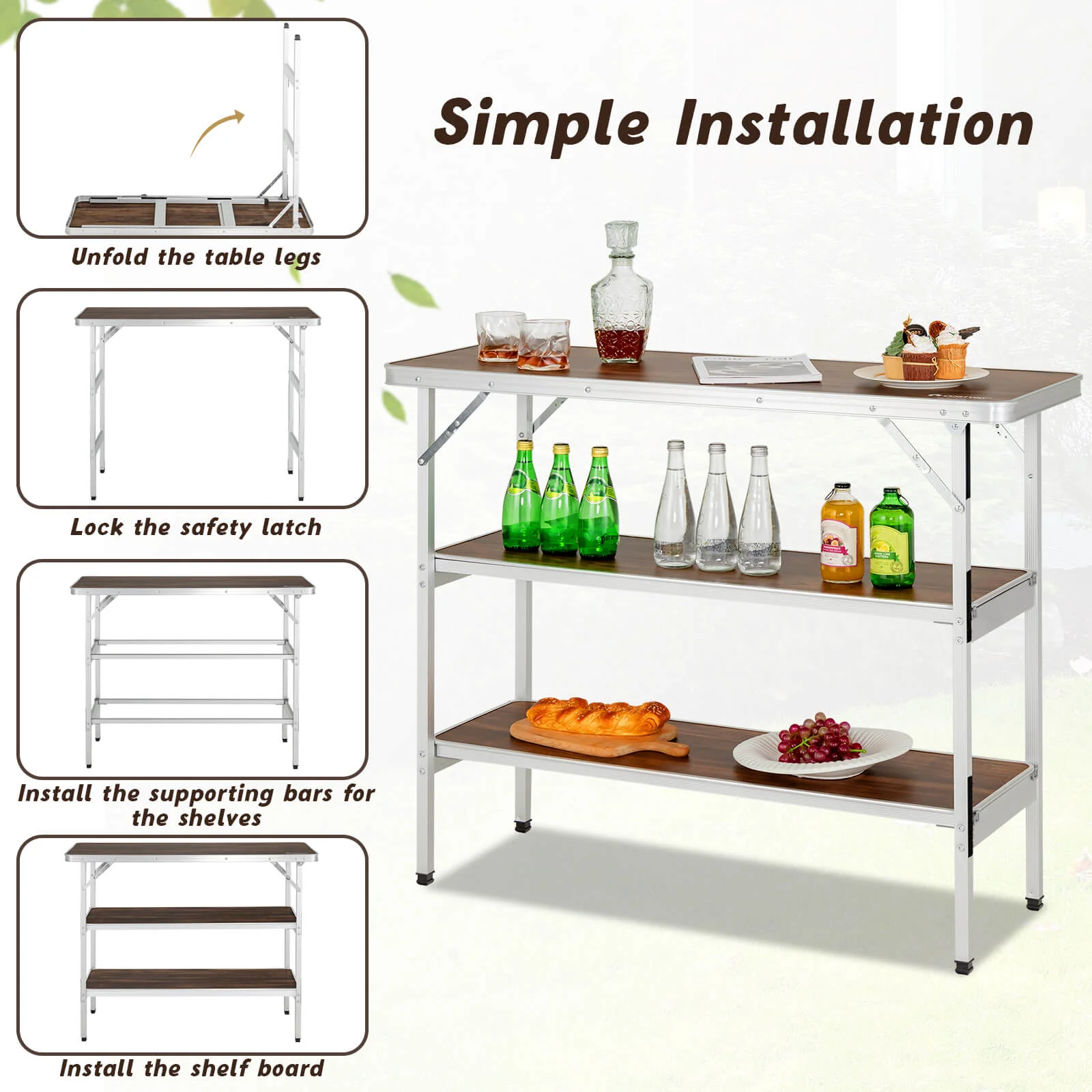 Folding Camping Table with 2-Tier Open Shelves for Outdoor BBQ - Image 7