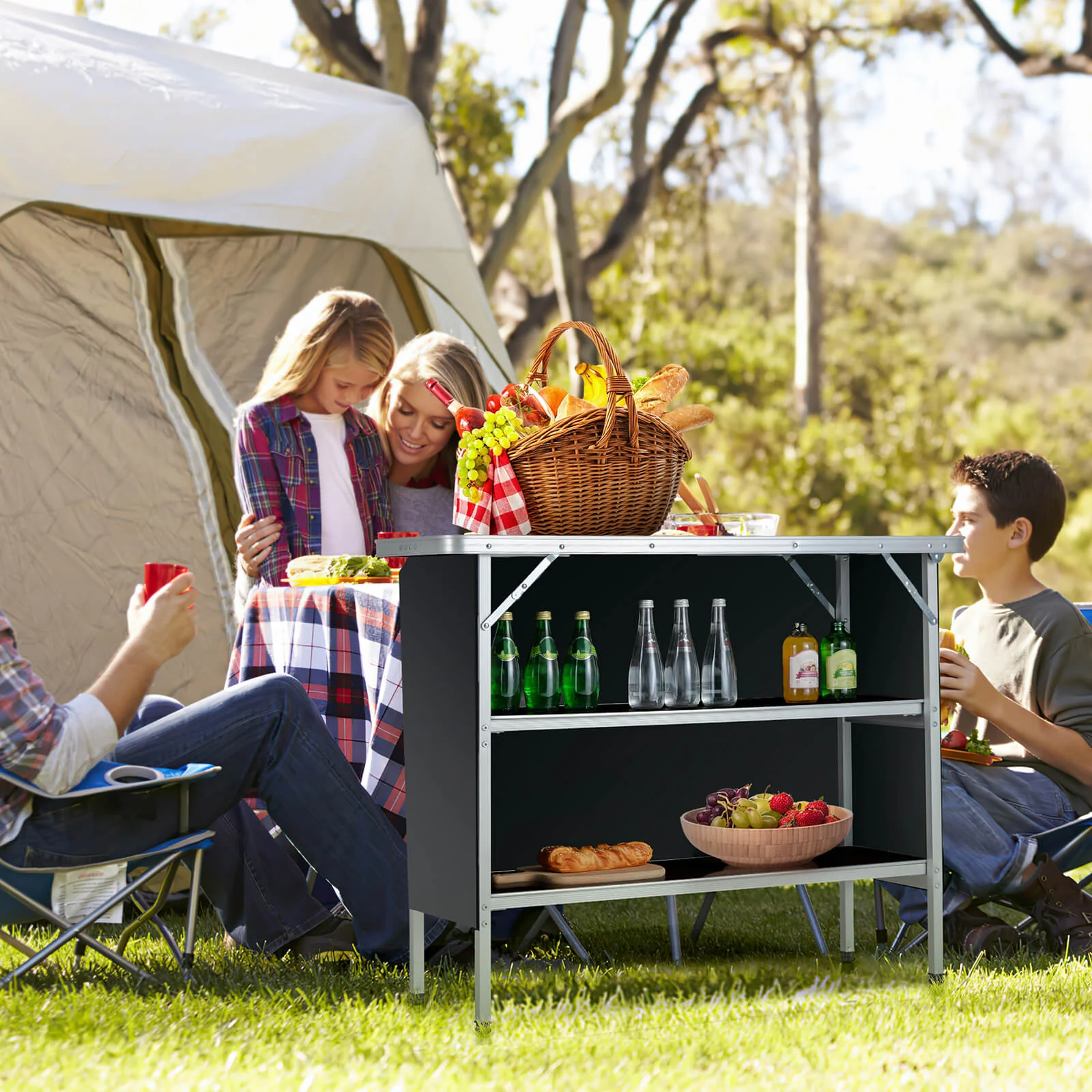 Folding Camping Table with 2-Tier Open Shelves for Outdoor BBQ - Image 9