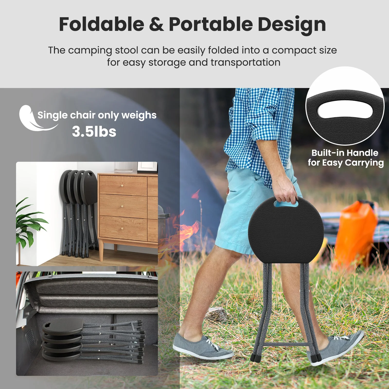 Folding Stool with Built-in Handle for Adults - Image 14