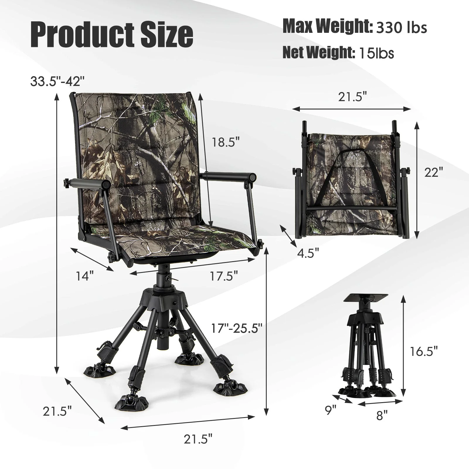 Folding Swivel Patio Chair with 4 Adjustable Leg - Image 4