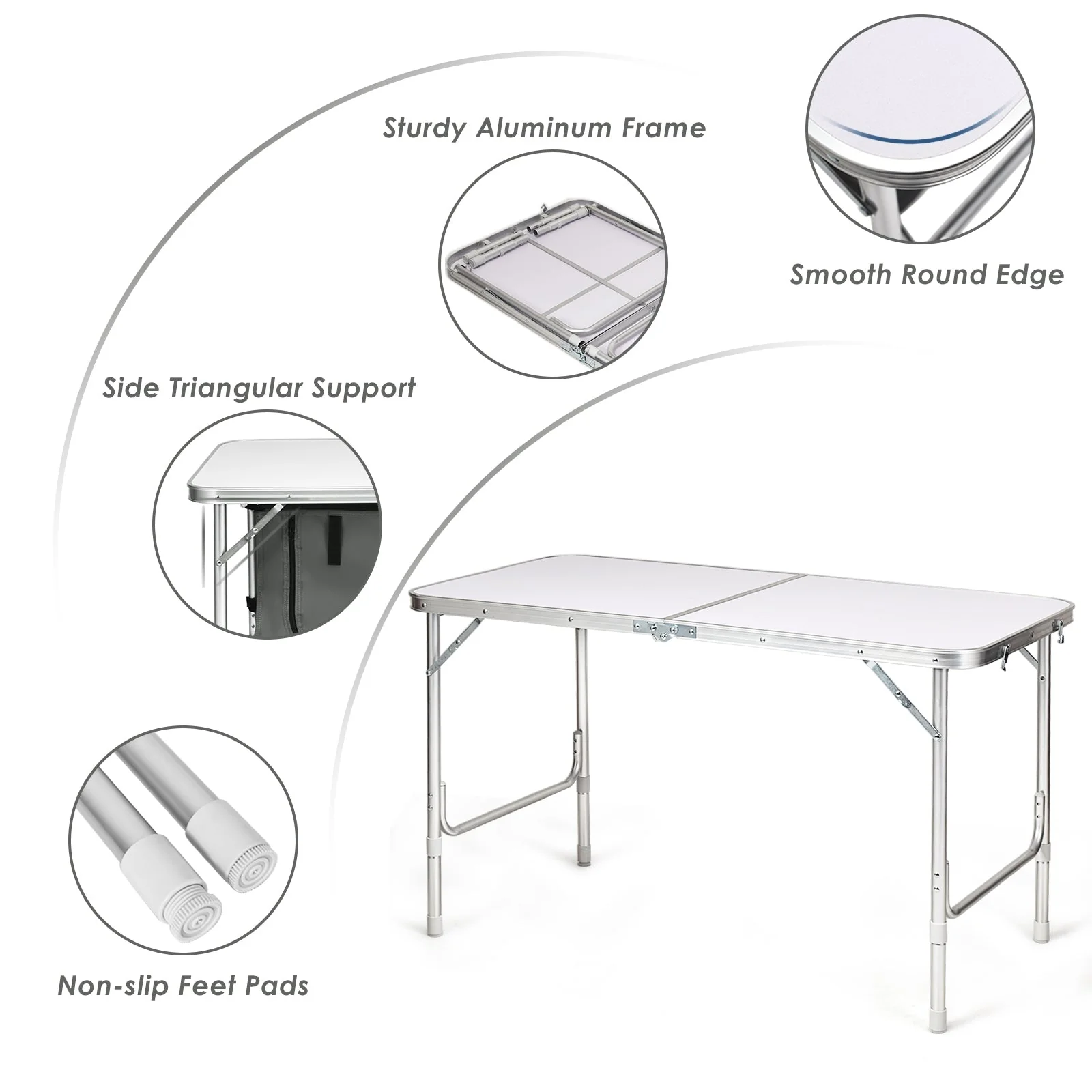 Height Adjustable Folding Camping Table-Gray - Image 4
