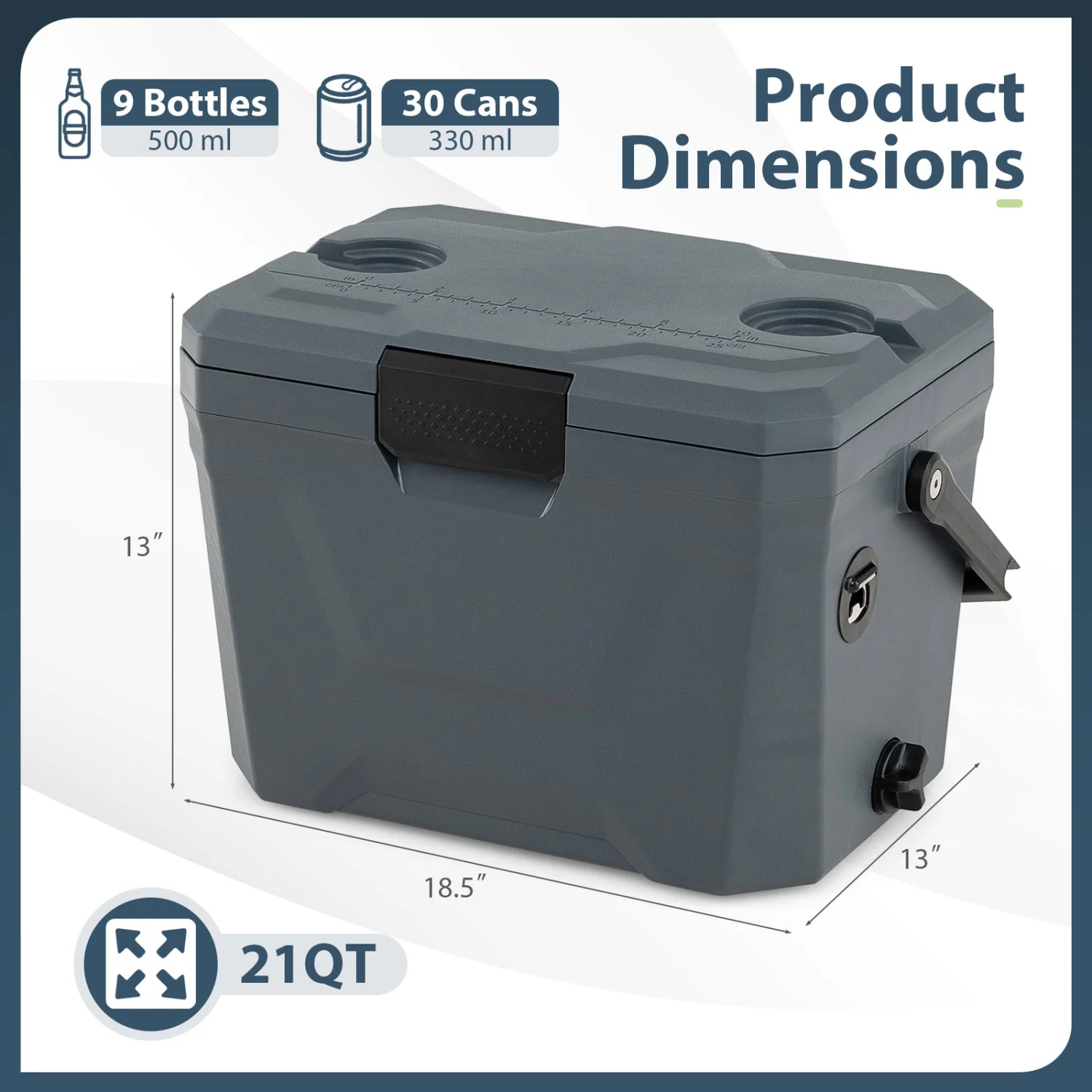 Insulated Portable Cooler Hard Shell Ice Chest with 2 Cup Holders - Image 13